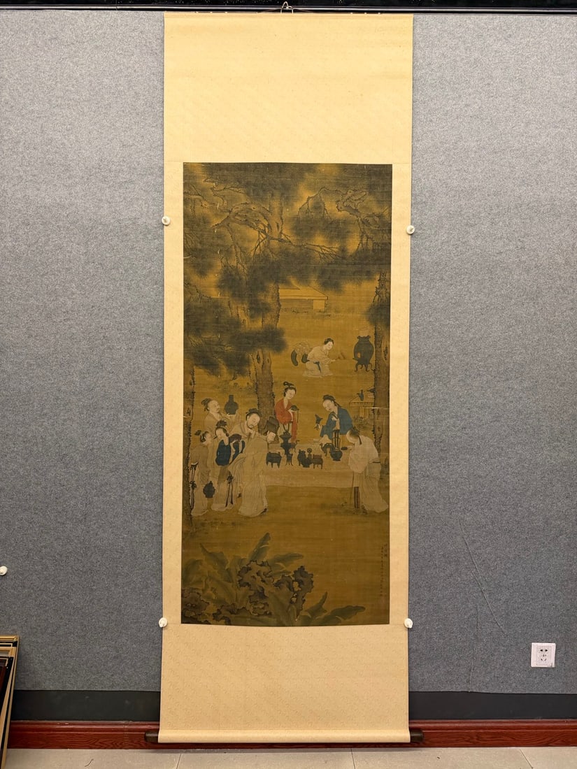 A Chinese Vertical Scroll Ink Painting of Character and Story on Silk: A Chinese Vertical Scroll Ink Painting of Character and Story on Silk,Liu Songnian,Size:64.6inx29.1in 一幅中国水墨绢本人物故事&#
