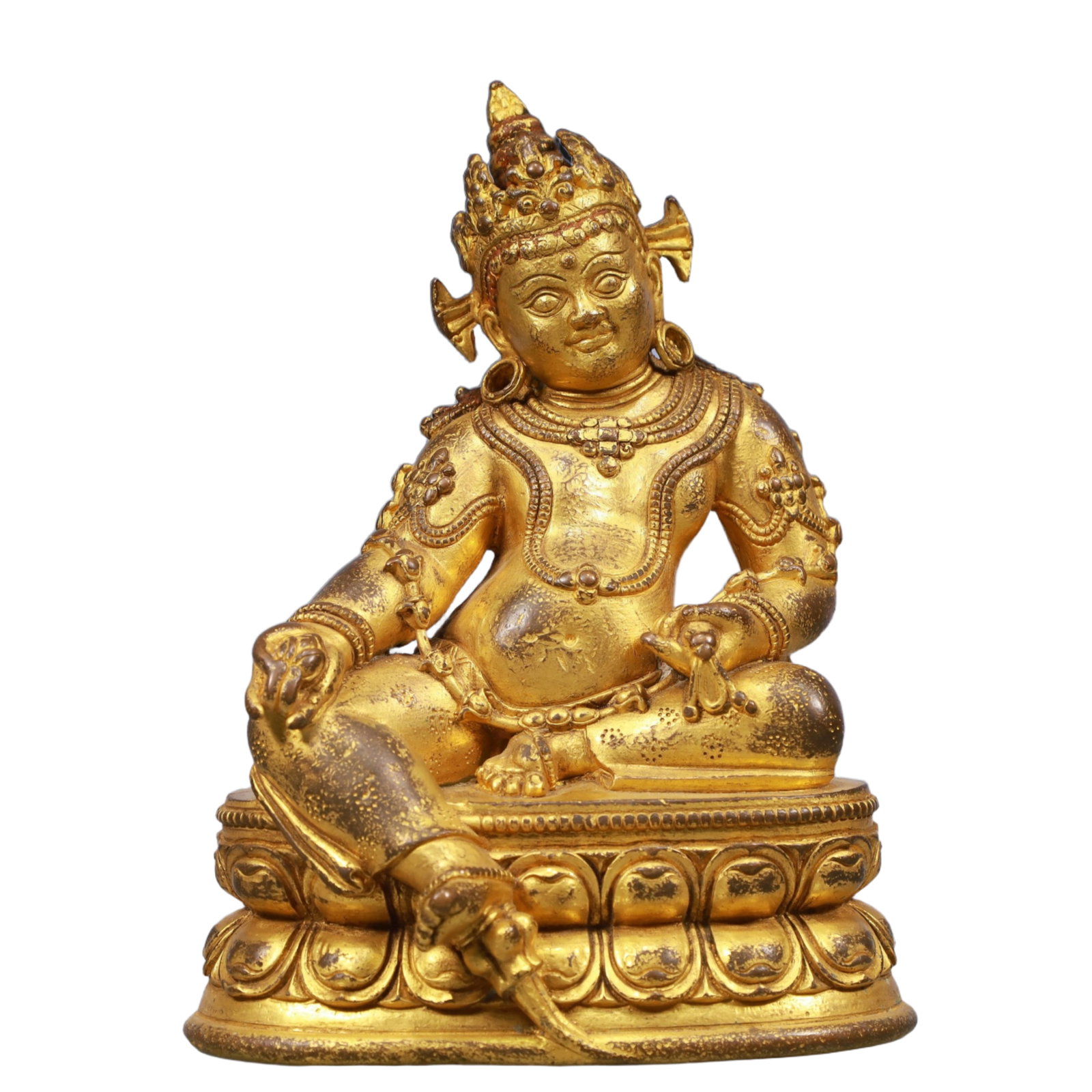 A Solemn Gilt Bronze Statue of Mammon: A Solemn Gilt Bronze Statue of Mammon, Qing Dynasty, China, Size:6.3inx3.9inx8.5in, Weight:2800g 铜鎏金财神像,中国清代,尺寸:6.3i