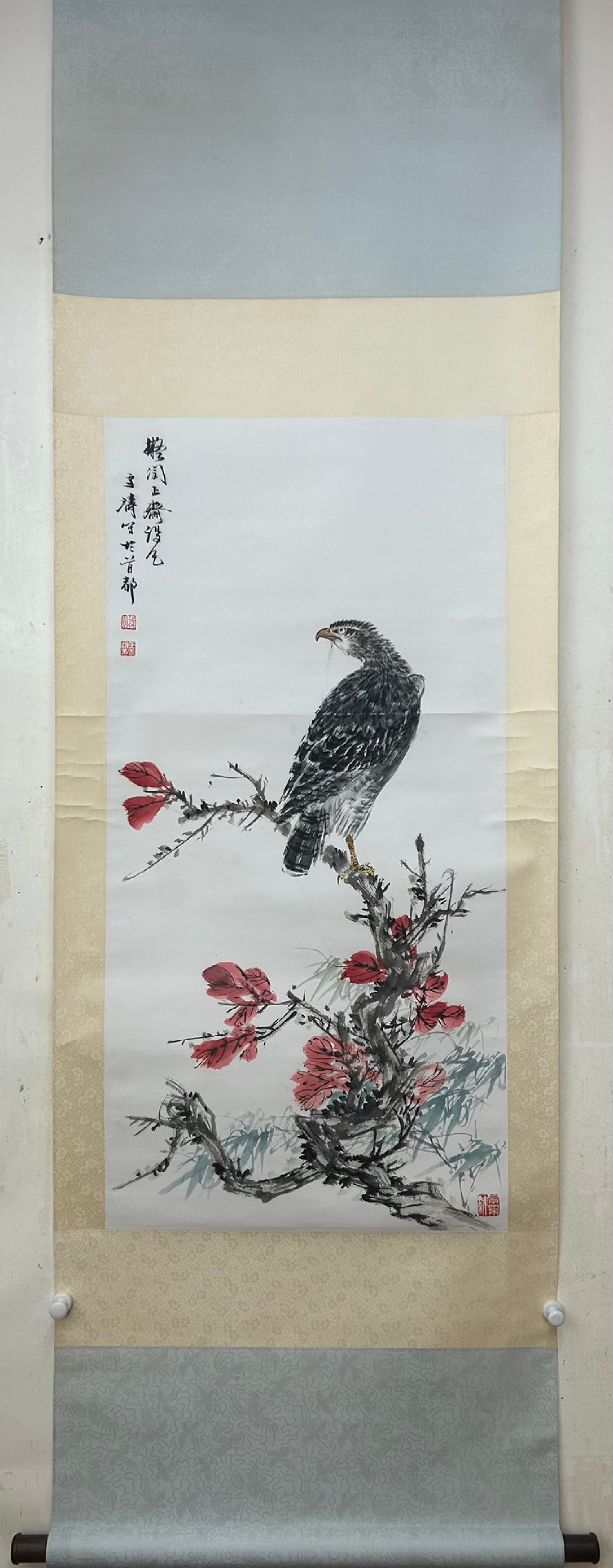 A Chinese Vertical Scroll Ink Painting of Flower and Bird on Paper: A Chinese Vertical Scroll Ink Painting of Flower and Bird on Paper,Wang Xuetao,Size:38.6inx17.7in 一幅中国水墨花鸟画立轴,王Ƃ