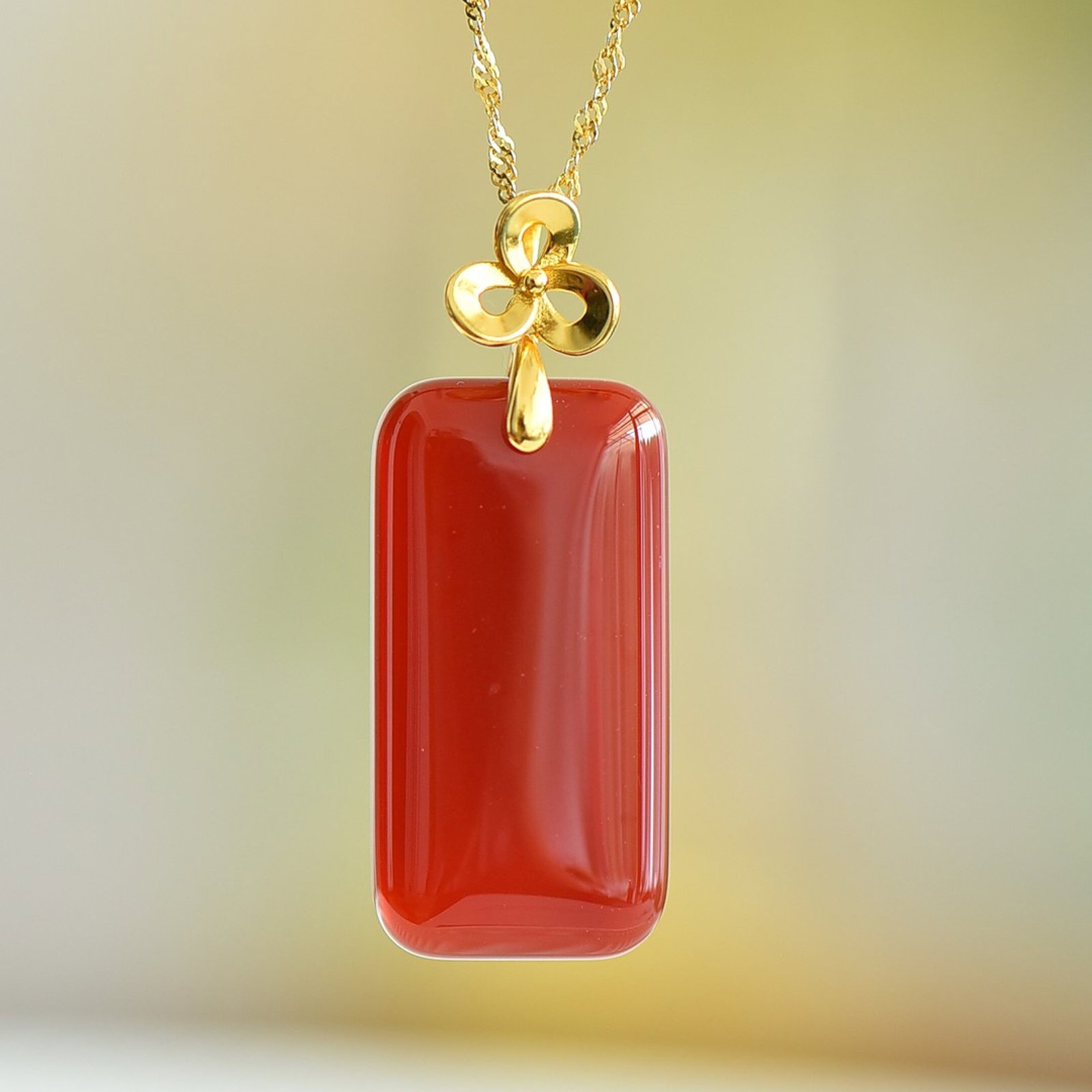 An Exquisite Sterling Silver-Gold Plated Inlaid Red Agate Necklace: An Exquisite Sterling Silver-Gold Plated Inlaid Red Agate Necklace,Size:15mmx30mm 纯银镀金镶红玛瑙项链