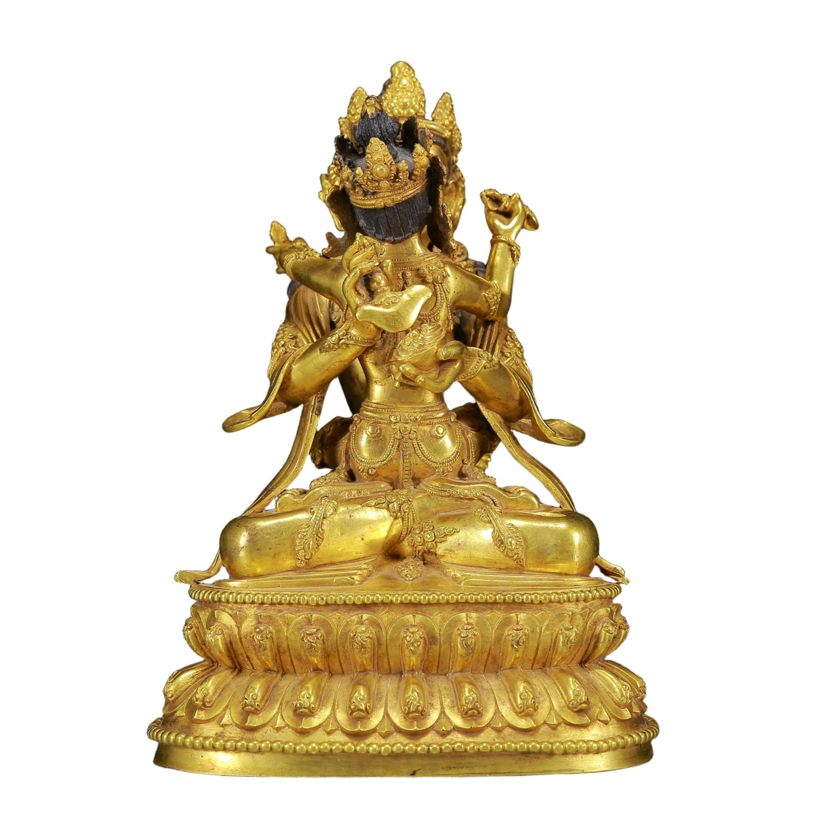 A Solemn Gilt Bronze Statue of Mandkesvara: A Solemn Gilt Bronze Statue of Mandkesvara,Ming Dynasty, China,Yongle Six-character Mark,Size:6.3inx3.9inx9.4in,Weight:2765g 铜鎏金欢喜佛像，明