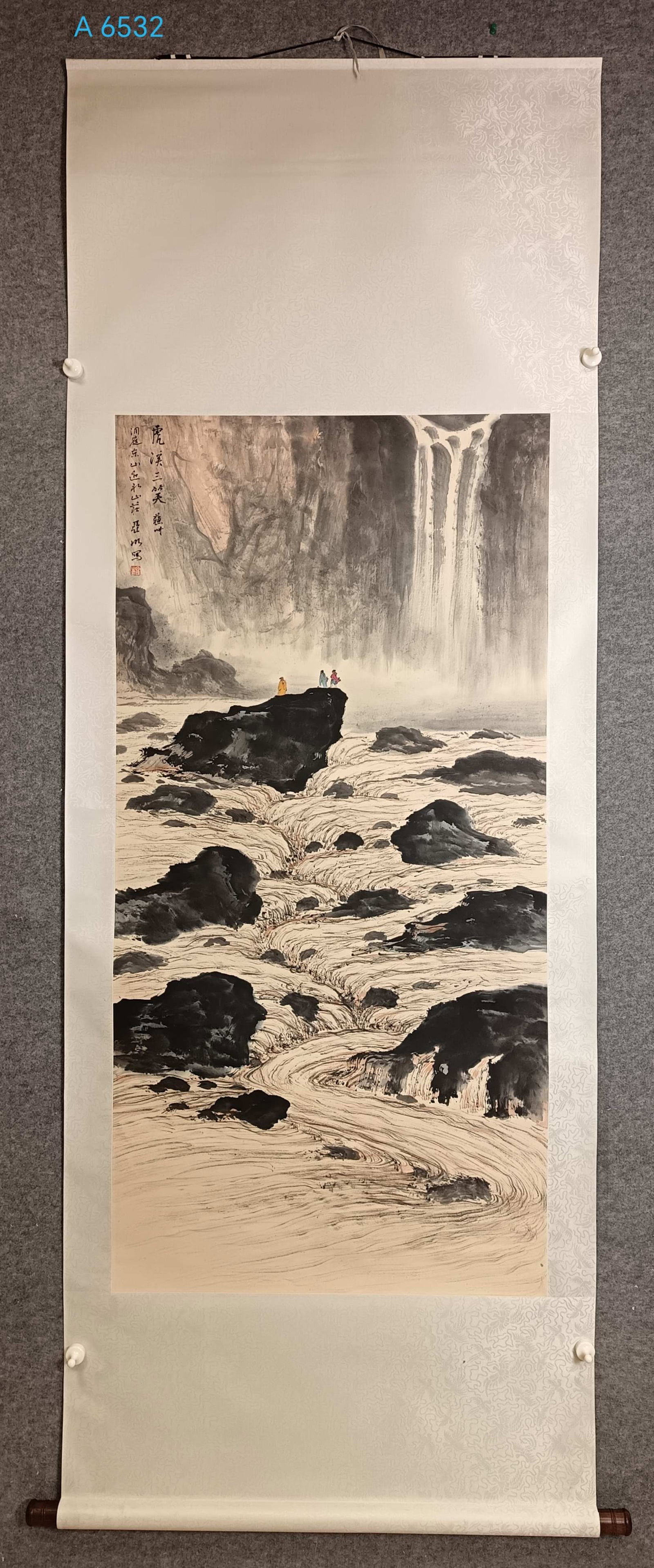 A Chinese Vertical Scroll Ink Painting of Landscape and Figure on Paper (1 of 8)