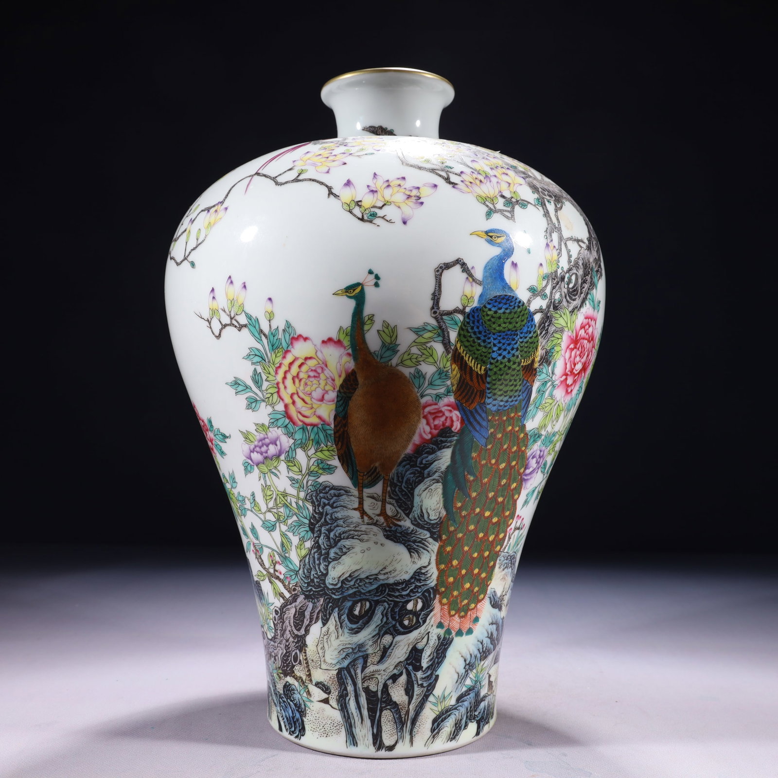 An Exquisite Famille-Rose Painted Gold Flower and Peacock Pattern Vase (1 of 10)