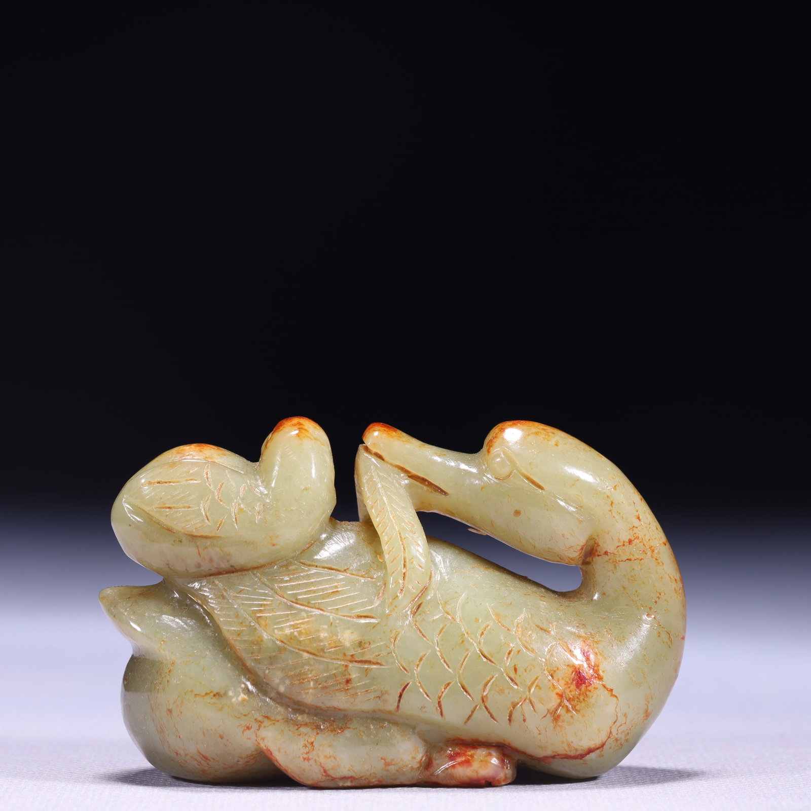 An Exquisite White Jade Duck Ornament: An Exquisite White Jade Duck Ornament,Qing Dynasty,China,Size:3inx1.2inx2in,Weight:197g 白玉鸭摆件,中国清代
