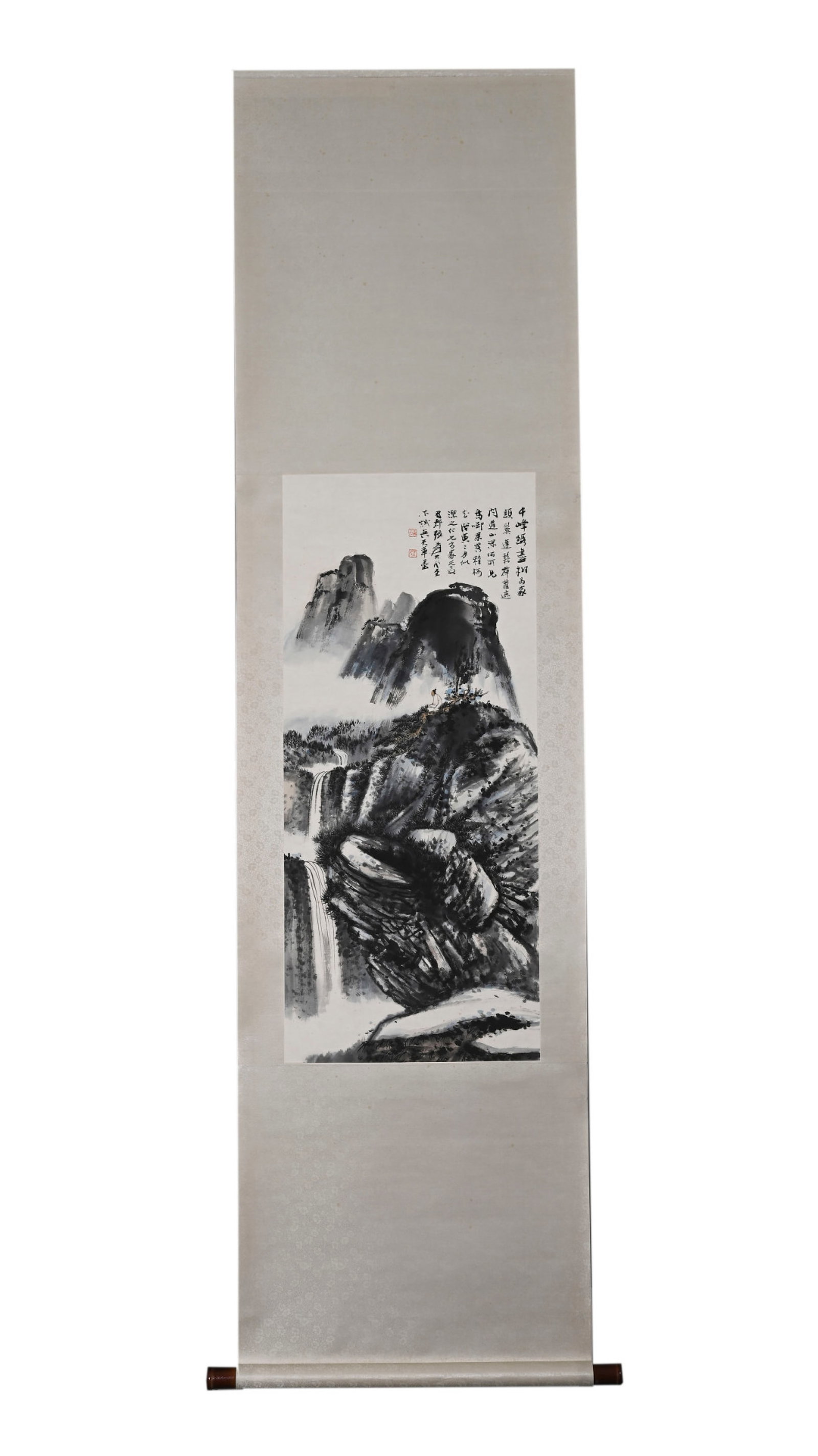 A Chinese Vertical Scroll Ink Painting of Landscape on Paper: A Chinese Vertical Scroll Ink Painting of Landscape on Paper,Zhang Daqian,Size:37.4inx15.7in 一幅中国水墨山水画立轴,张大&#