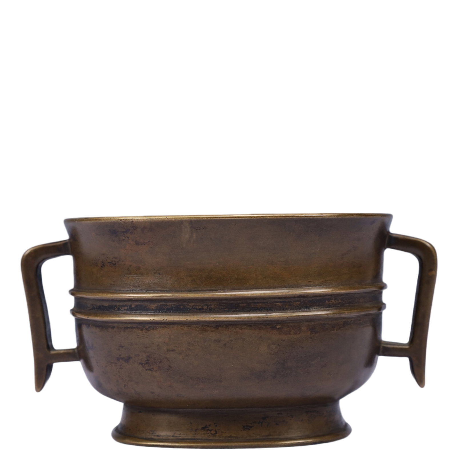 An Exquisite Bronze Double-Ears Censer,Qing Dynasty, China,With: An Exquisite Bronze Double-Ears Censer 铜双耳香炉,中国清代,带款