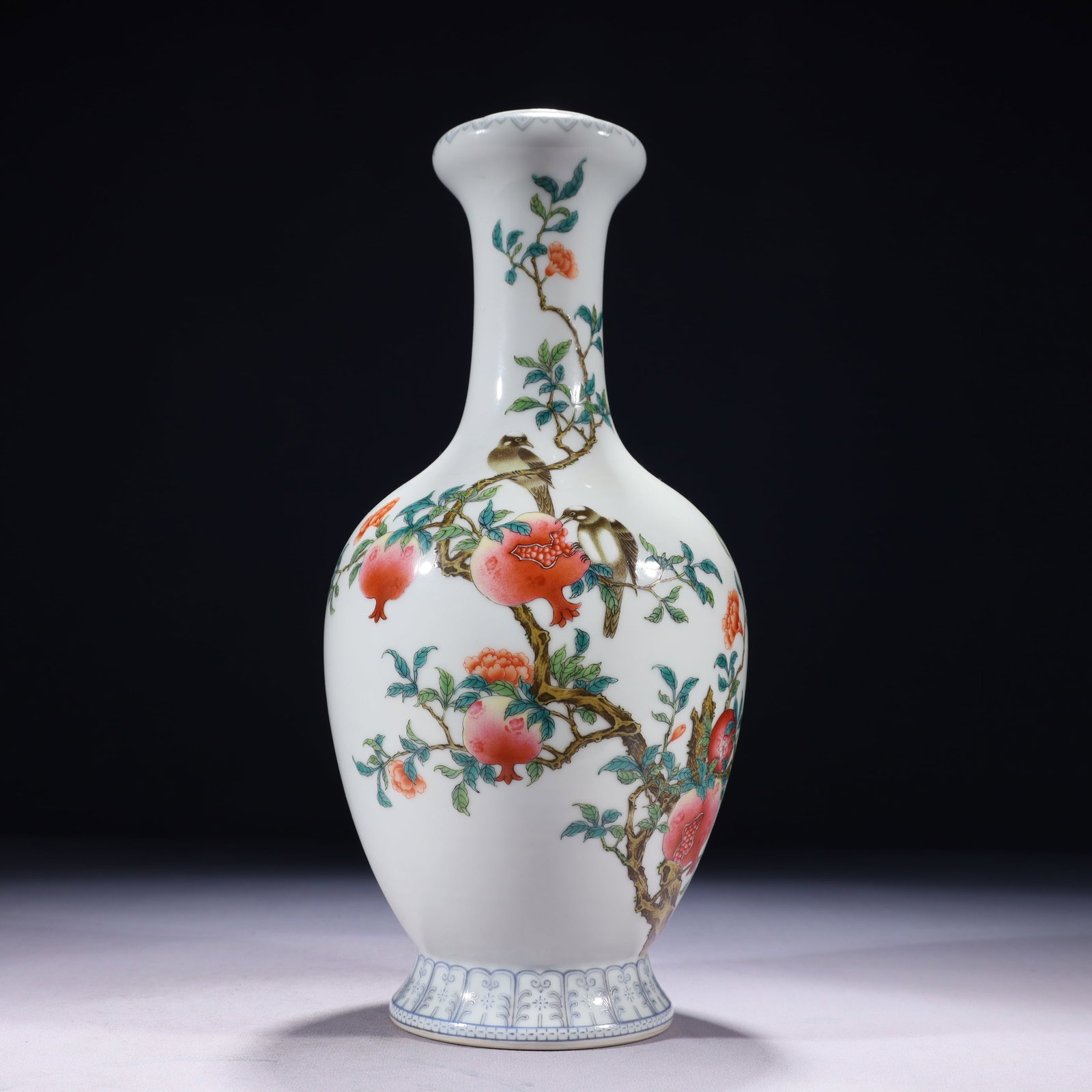An Exquisite Famille-Rose Flower and Fruit Pattern Vase,with poem: An Exquisite Famille-Rose Flower and Fruit Pattern Vase,with poem 粉彩花果纹瓶,带诗文,中国清代,乾隆六