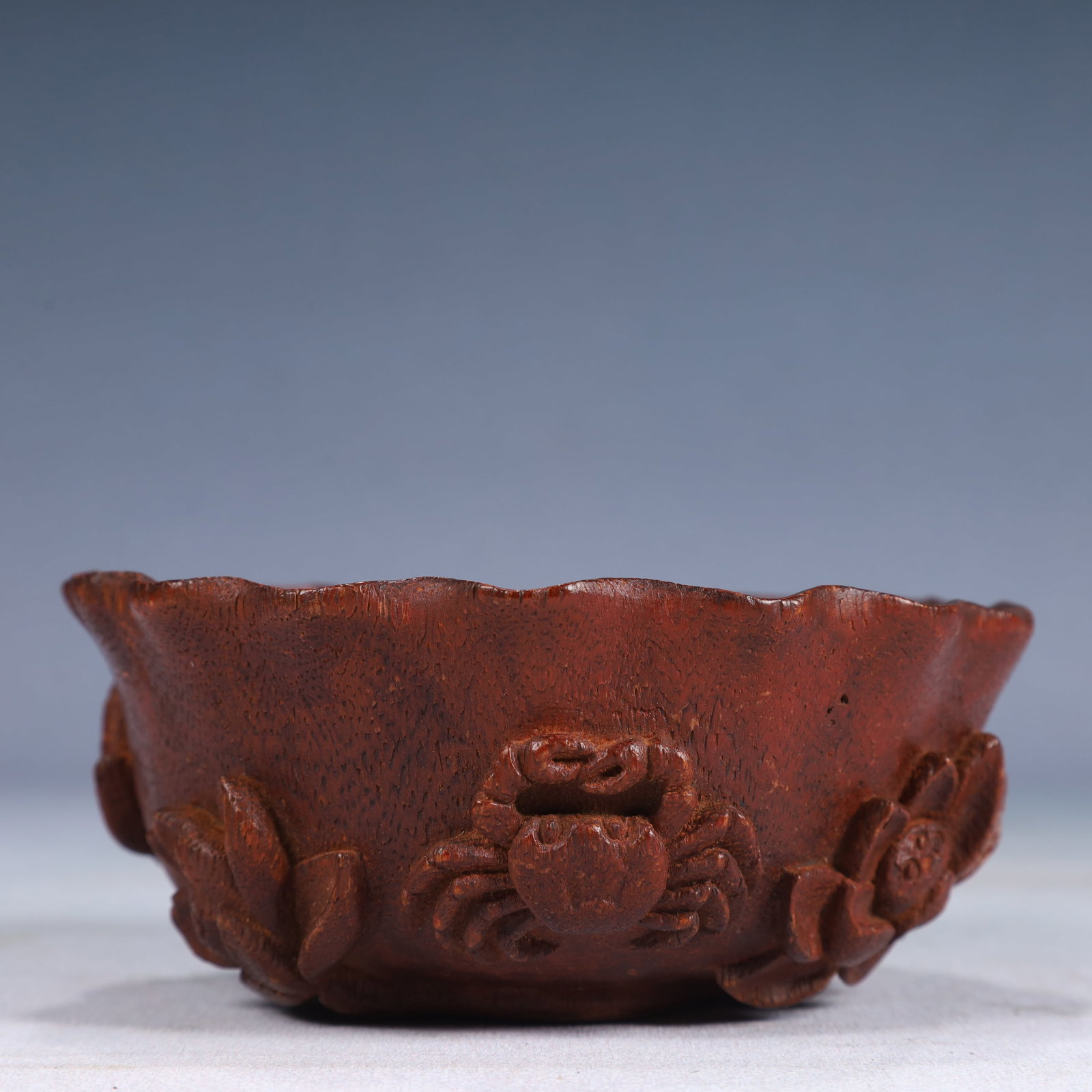 An Exquisite Boxwood Lotus Pattern Bowl: An Exquisite Boxwood Lotus Pattern Bowl,Qing Dynasty, China,Size:5.1inx2.2in,Weight:100g 黄杨木莲花纹碗,中国清代