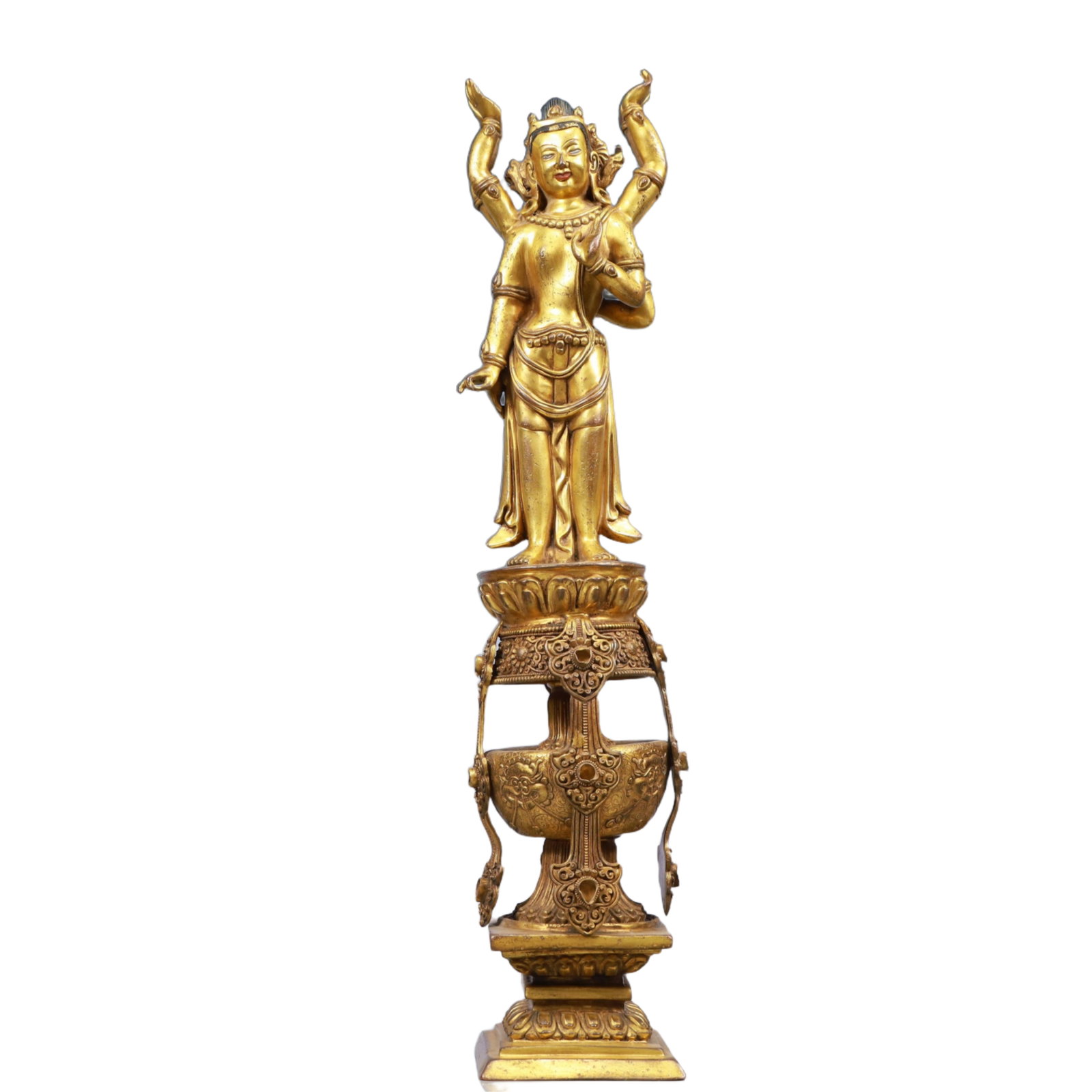 A Solemn Gilt Bronze Statue of Bodhisattva: A Solemn Gilt Bronze Statue of Bodhisattva, Ming Dynasty, China, Kangxi Mark, Size:3.9inx20.5in, Weight:4850g