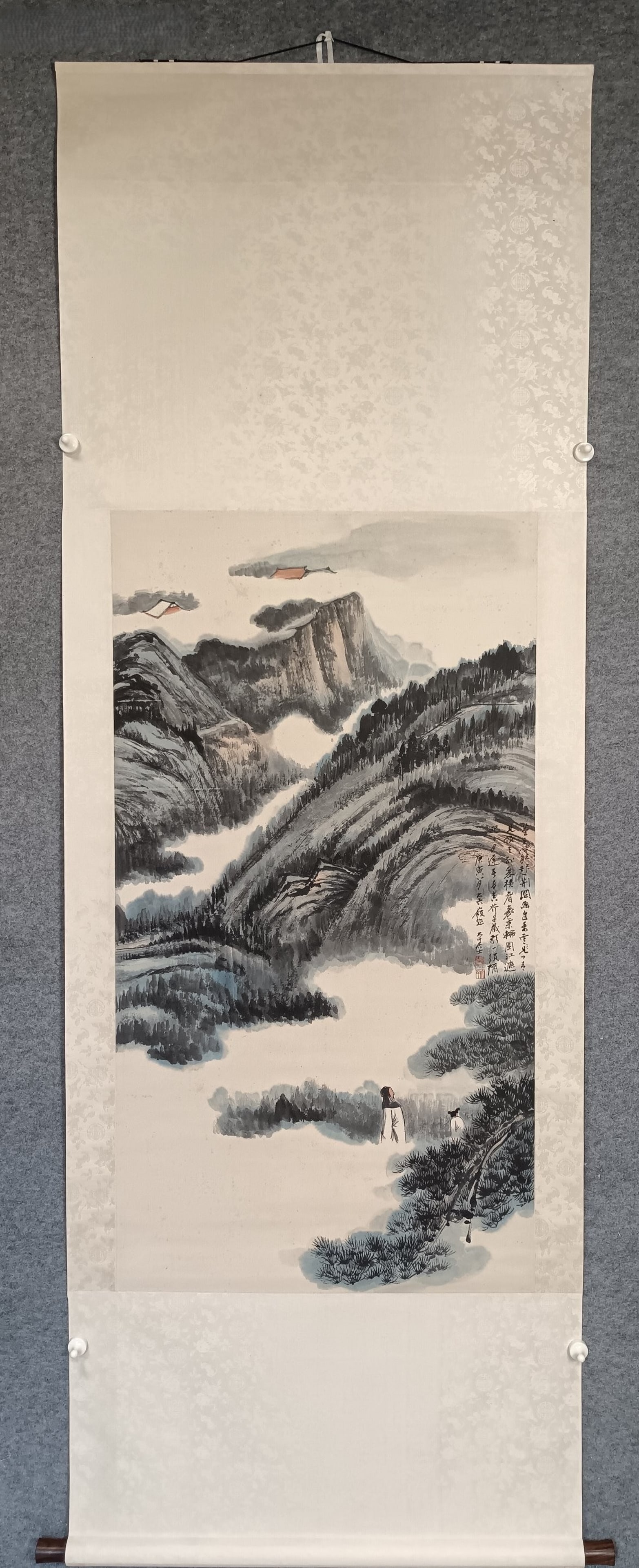 A Chinese Vertical Scroll Ink Painting of Landscape on Paper: A Chinese Vertical Scroll Ink Painting of Landscape on Paper,Zhang Daqian,Size:26.8inx48in 一幅中国水墨山水画立轴,张大