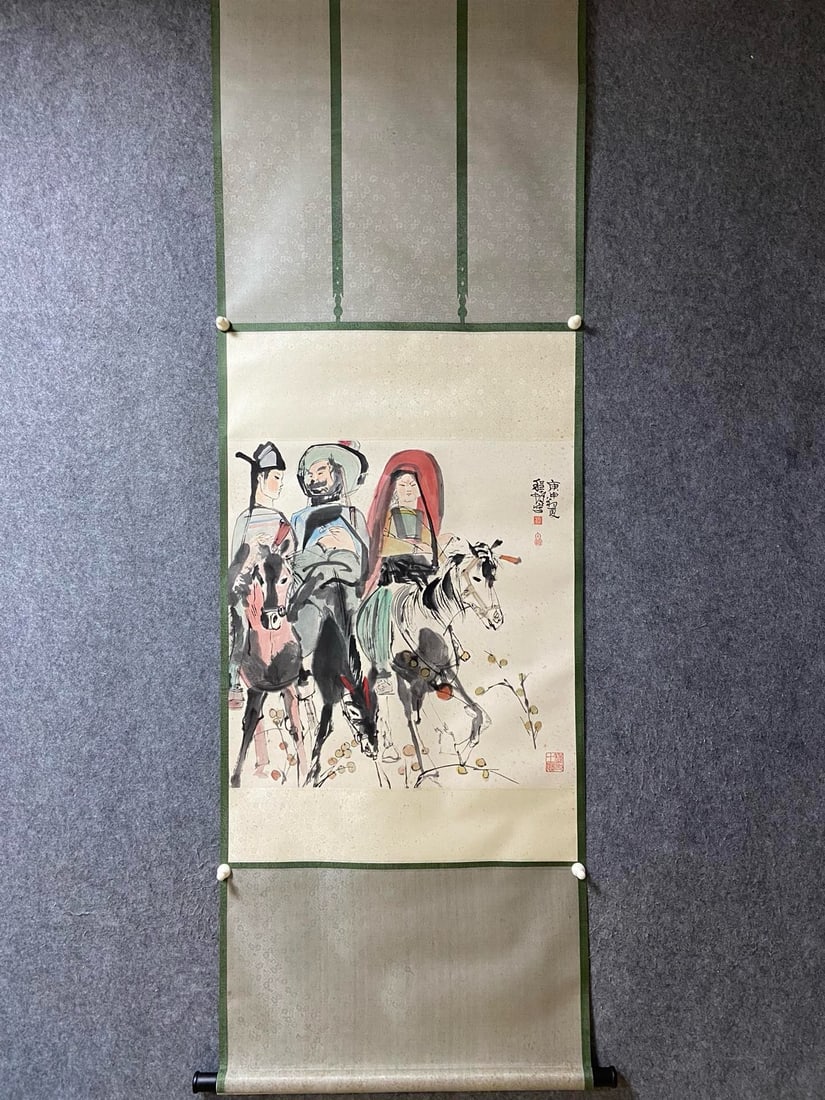 An Exquisite Chinese Vertical Scroll Ink Painting of Character and Story on Paper: An Exquisite Chinese Vertical Scroll Ink Painting of Character and Story on Paper,Cheng Shifa,Size:26.4inx26.4in