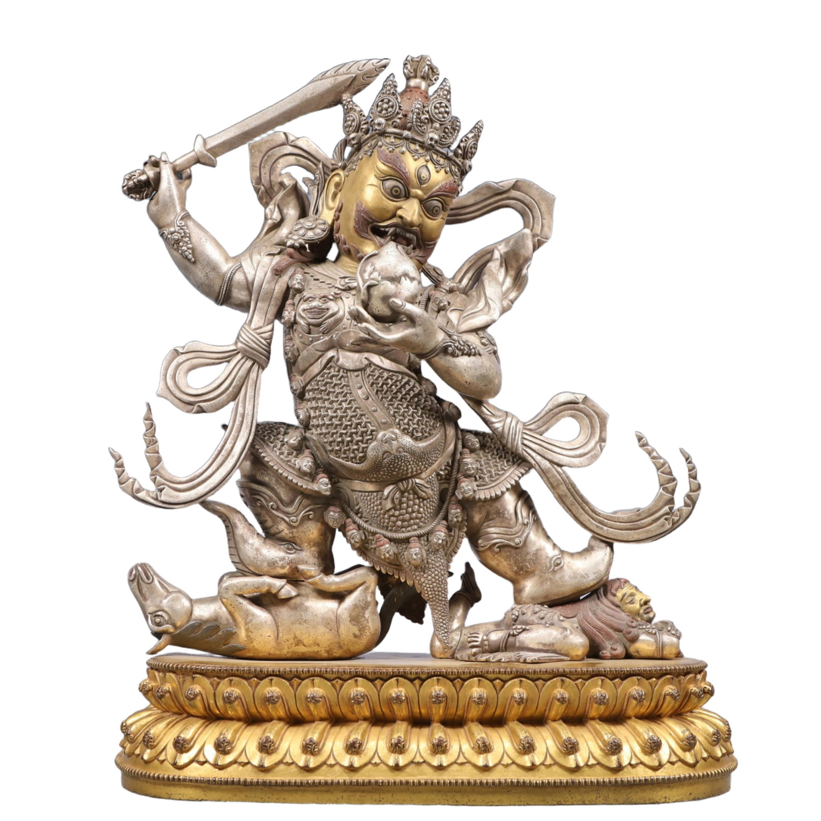 A Solemn Gilt Silver Statue of Mammon: A Solemn Gilt Silver Statue of Mammon, Ming Dynasty, China, Yongle Six-character Mark, Size:15inx6.3inx19.7in, Weight:15200g 银鎏金财神像,中国明&#
