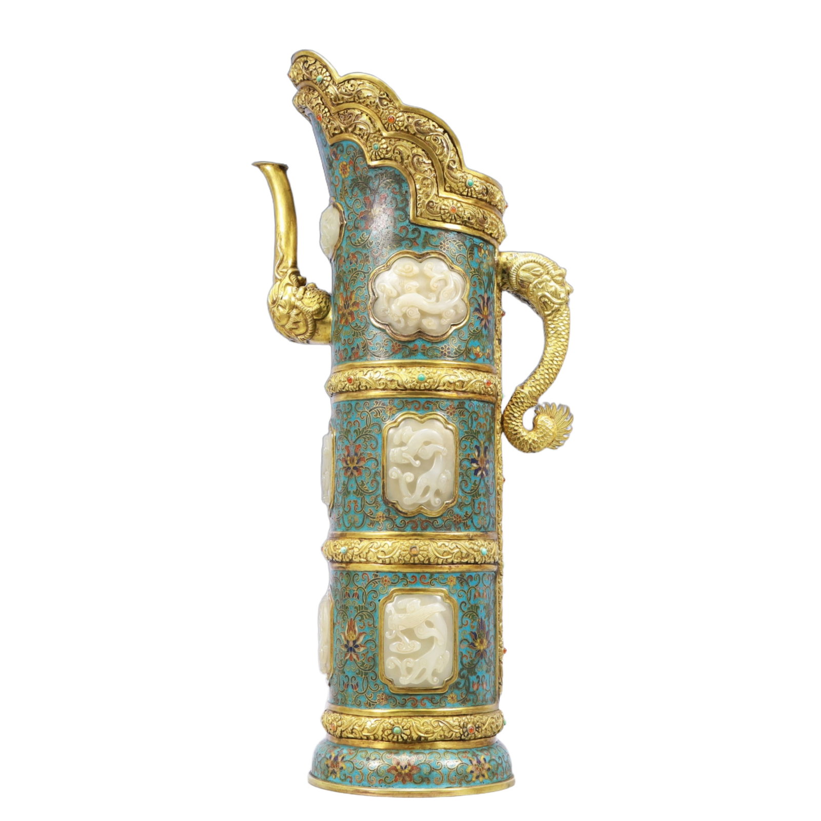A Huge Cloisonne Inlaid White Jade Lotus and Dragon Pattern Ewer (1 of 11)