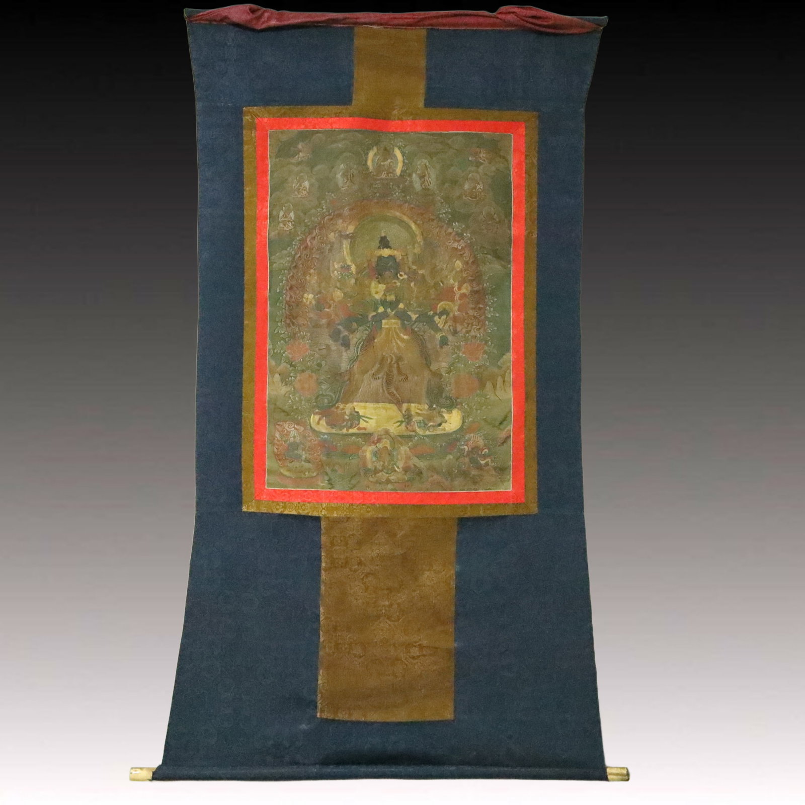 A Rare Brocade Painted Color Statue of Vajra Tangka: A Rare Brocade Painted Color Statue of Vajra Tangka,Qing Dynasty, China,Size:35.4inx61.8in 织锦彩绘金刚像唐卡,中国清代