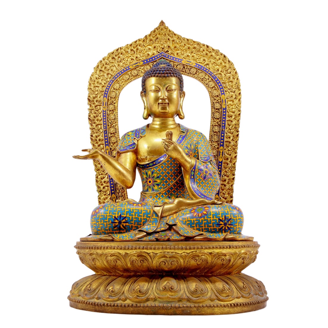 A Magnificent Gilt-Bronze Cloisonne Figure Of Buddha Shakyamuni (1 of 10)