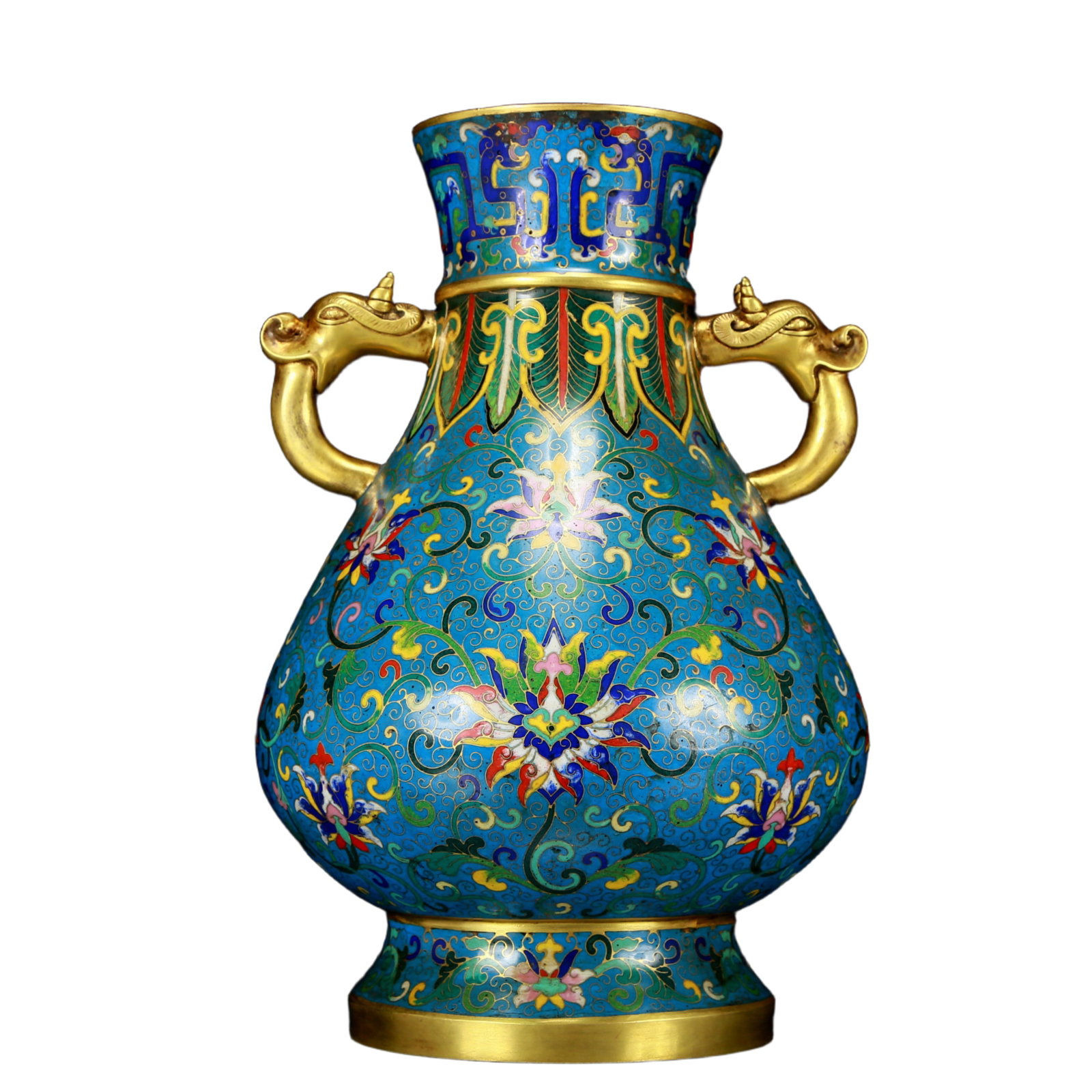 An exquisite cloisonne lotus pattern amphora: An exquisite cloisonné amphora with intertwining lotus patterns. The application of filigree technology makes the decoration of this collection more detailed and three-dimensional. This collectib