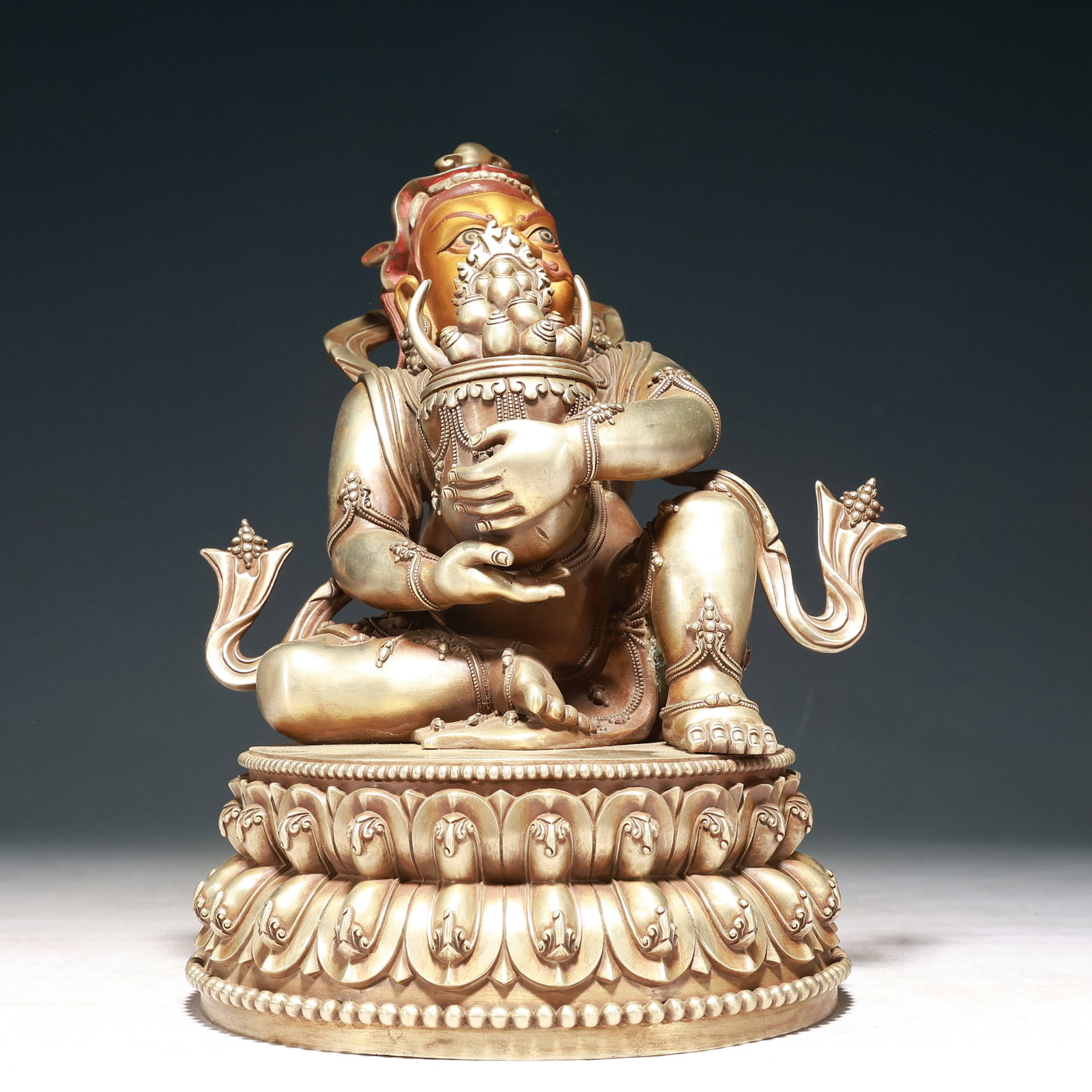 A Solemn Silver-Gilt Bronze Statue of Mammon: A Solemn Silver-Gilt Bronze Statue of Mammon,Ming Dynasty, China,Yongle Six-character Mark,Size:9.4inx7.1inx12.6in,Weight:7250g