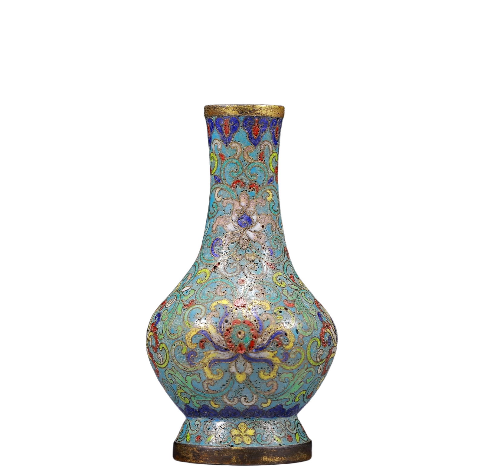 An Exquisite Cloisonne Lotus Pattern Vase: An Exquisite Cloisonne Lotus Pattern Vase,Qing Dynasty, China,Qianlong Four-character Mark,Size:2.8inx4.9in,Weight:245g 景泰蓝缠枝莲纹瓶，清