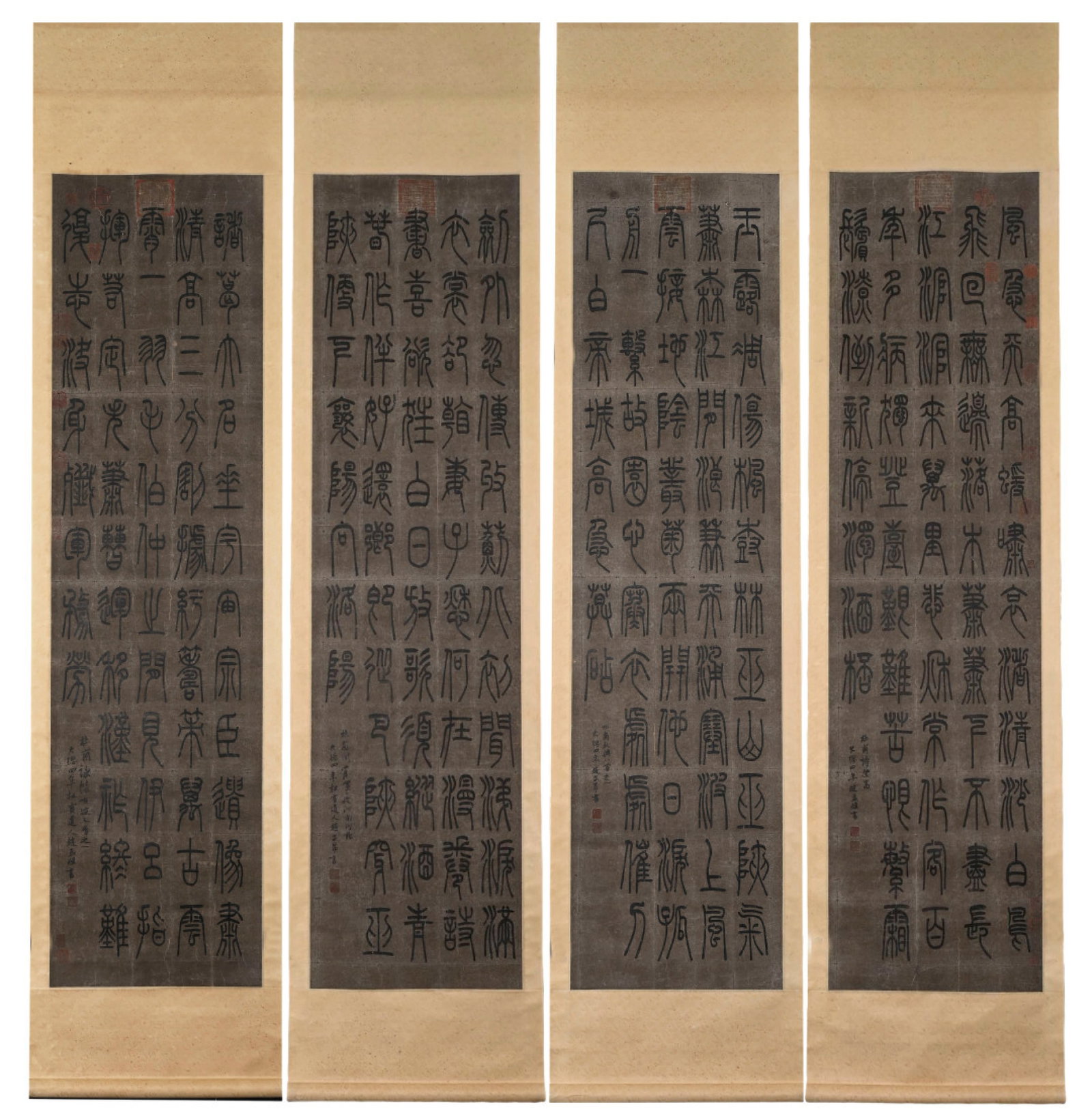 A Set of Chinese Vertical Scroll Ink Calligraphy on Paper: A Set of Chinese Vertical Scroll Ink Calligraphy on Paper,Zhao Mengfu,Size:70.1inx17.7in 一套中国水墨书法立轴,赵孟頫