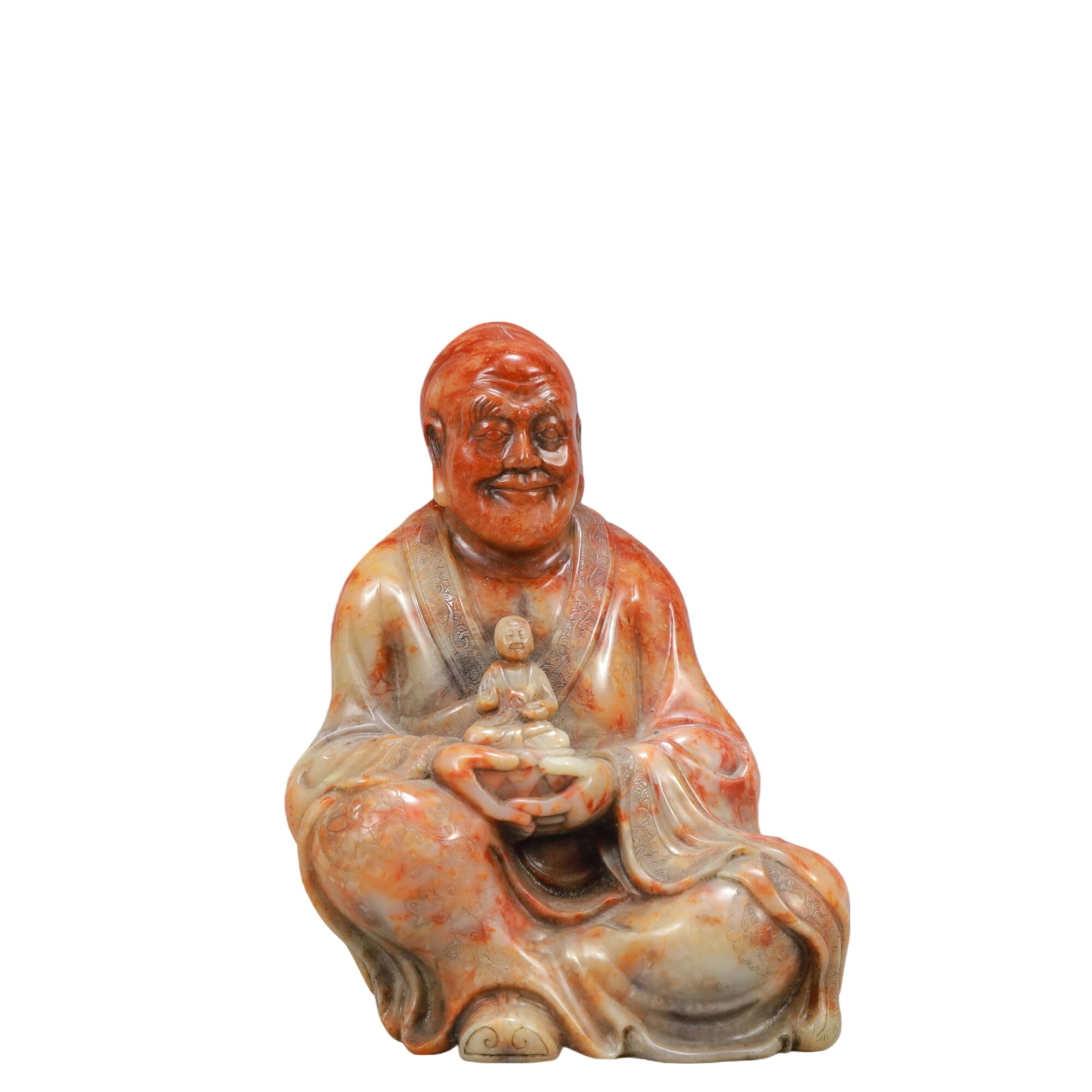 A Rare Shoushan Stone Statue of Arhat: A Rare Shoushan Stone Statue of Arhat,Qing Dynasty,China,Size:3.5inx2.6inx4.9in,Weight:800g 寿山石罗汉像,中国清代