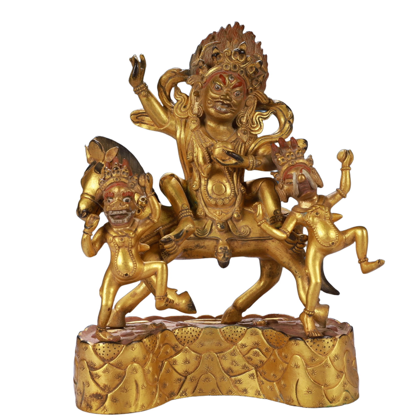 A Solemn Gilt Bronze Statue of Mammon Rides the Horse: A Solemn Gilt Bronze Statue of Mammon Rides the Horse,Qing Dynasty, China,Size:5.9inx2.8inx7.9in,Weight:2100g 铜鎏金骑马财神像,中国清&