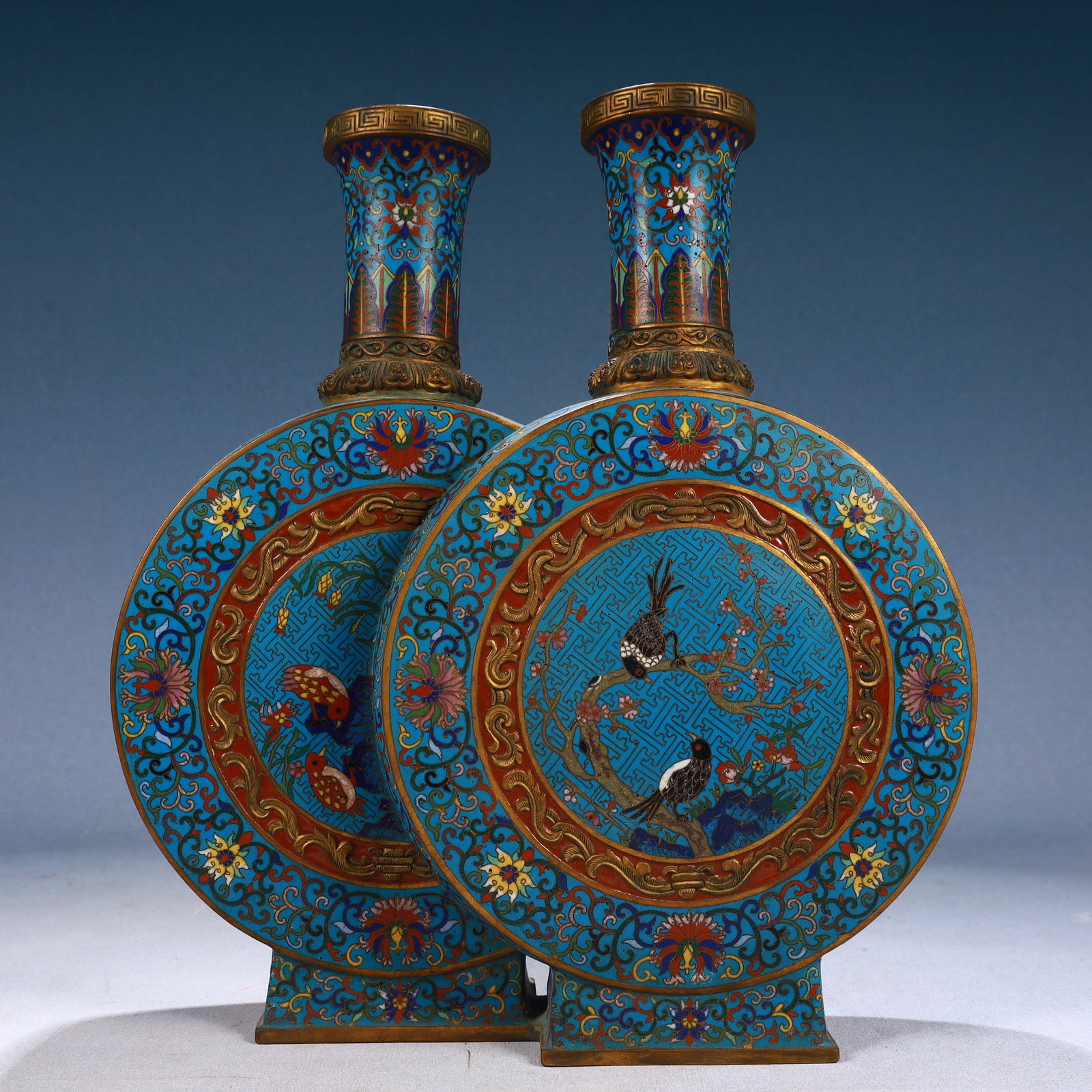 A Rare Cloisonne Flower and Bird Pattern Vase: A Rare Cloisonne Flower and Bird Pattern Vase,Qing Dynasty, China,Qianlong Four-character Mark,Size:11inx3.7inx12.6in,Weight:2900g