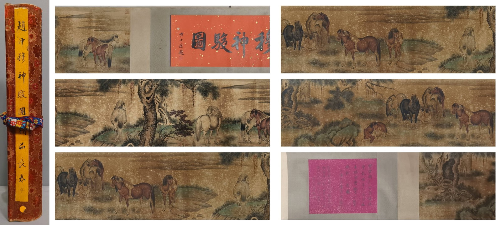 A Chinese Hand Scroll Ink Painting of Horse on Paper,: A Chinese Hand Scroll Ink Painting of Horse on Paper,Size:70.9inx13in.中国水墨骏马图手卷,赵仲穆,