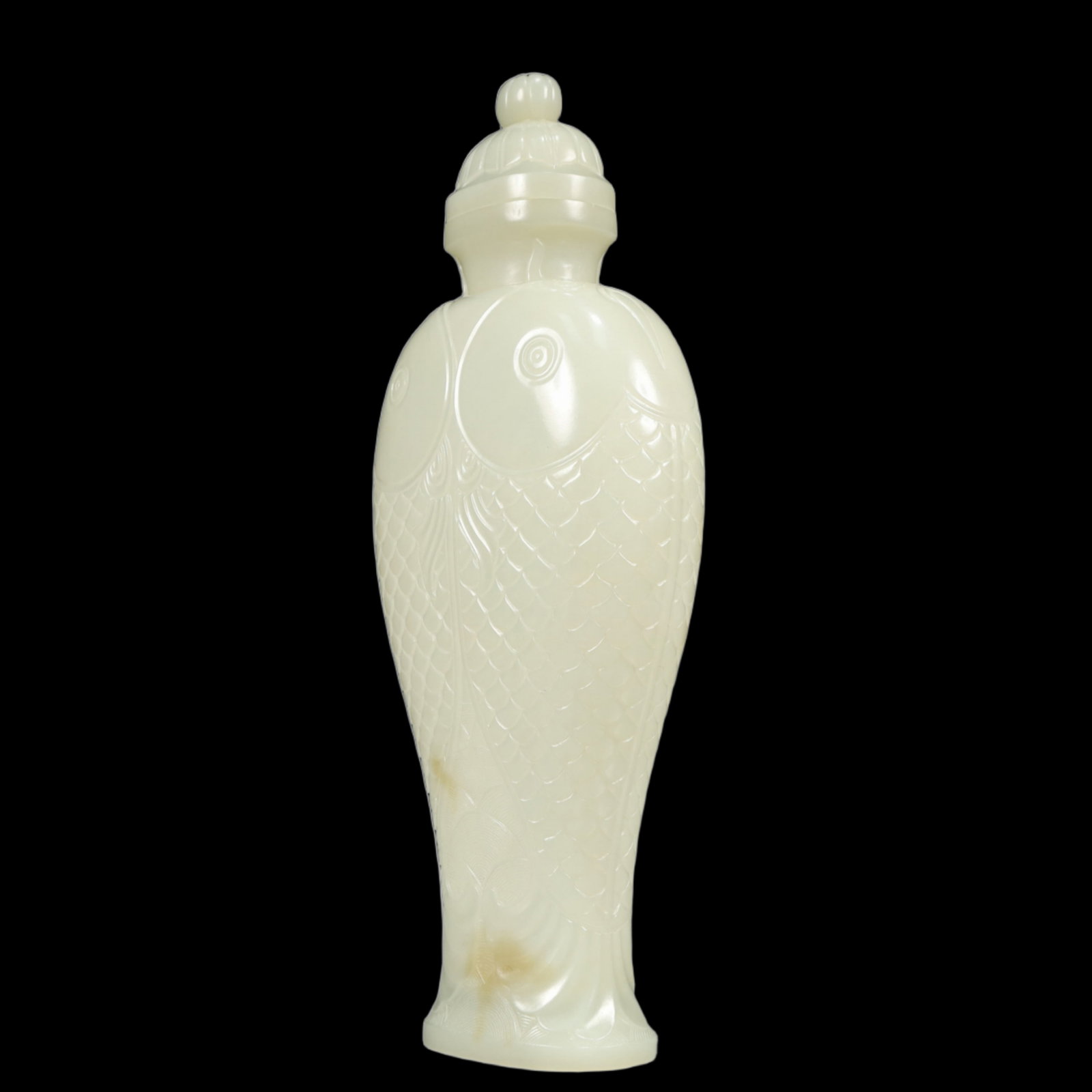 An Exquisite White Jade Fish Pattern Bottle - 4