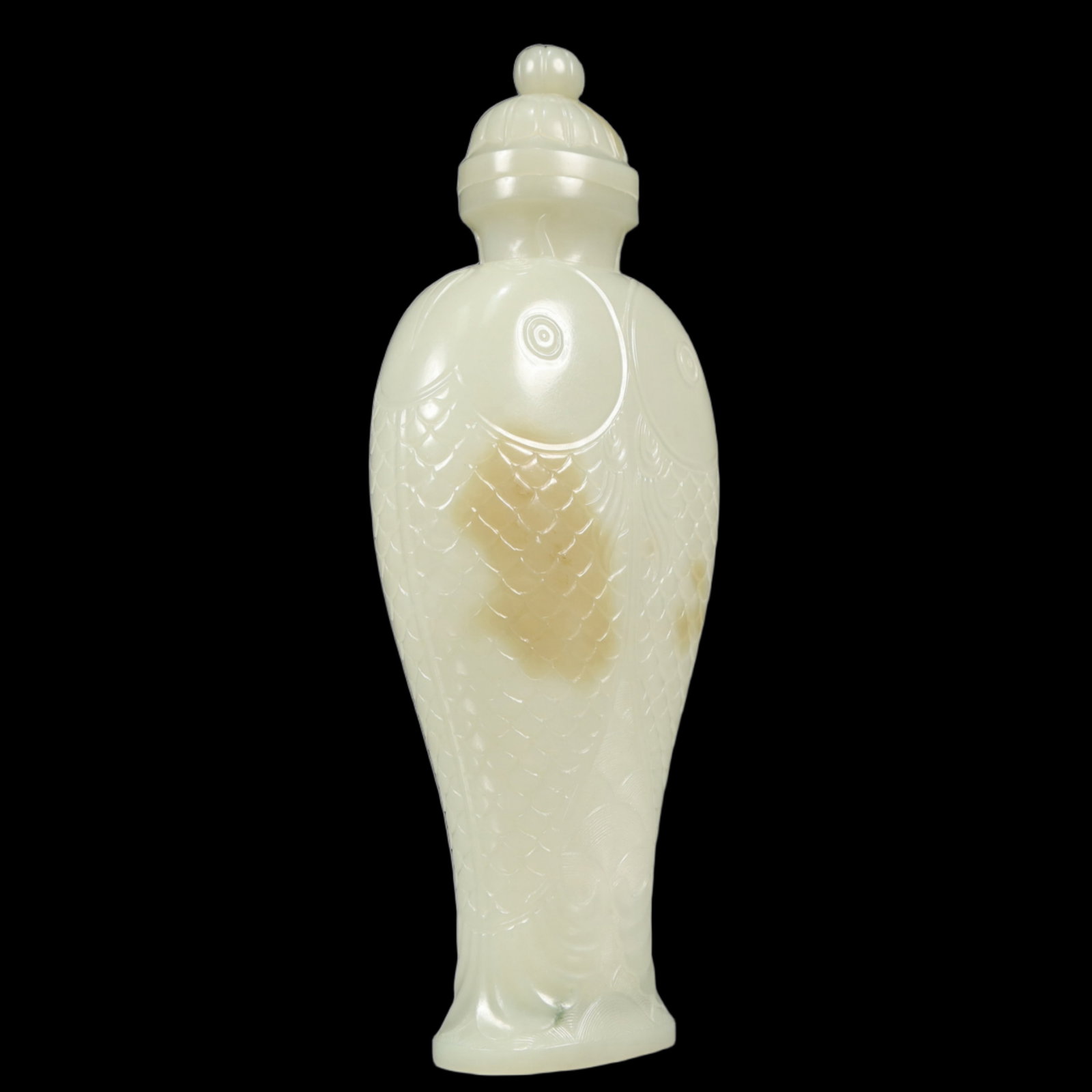 An Exquisite White Jade Fish Pattern Bottle - 5