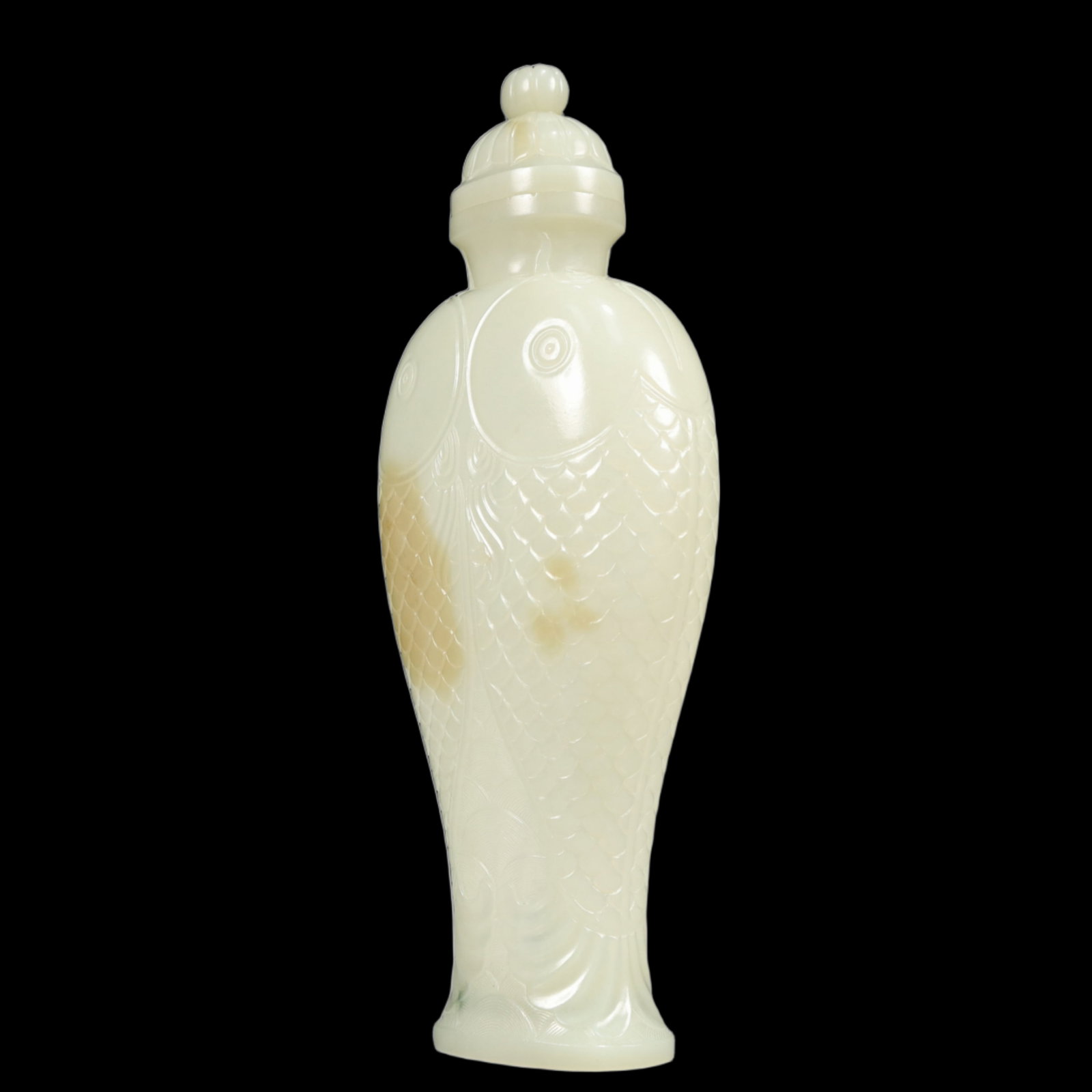 An Exquisite White Jade Fish Pattern Bottle - 9