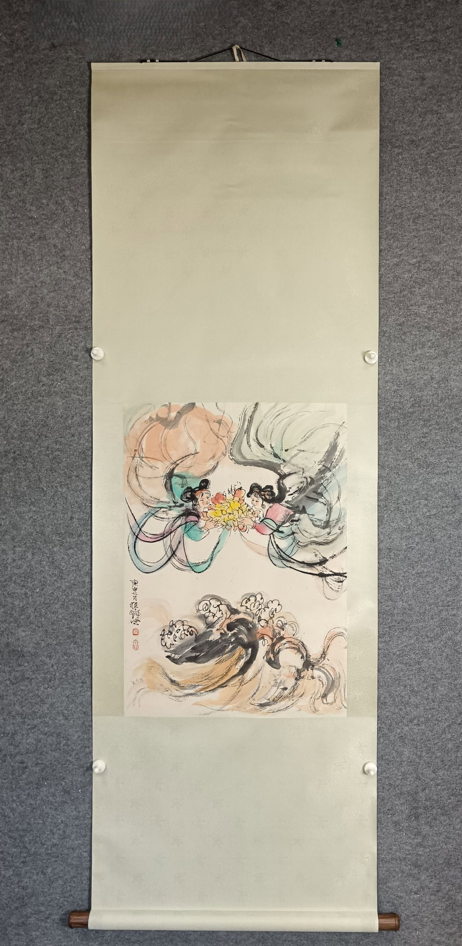 A Chinese Vertical Scroll Ink Painting of Character and Story on Paper: A Chinese Vertical Scroll Ink Painting of Character and Story on Paper,Cheng Shifa,Size:20.1inx28.3in
