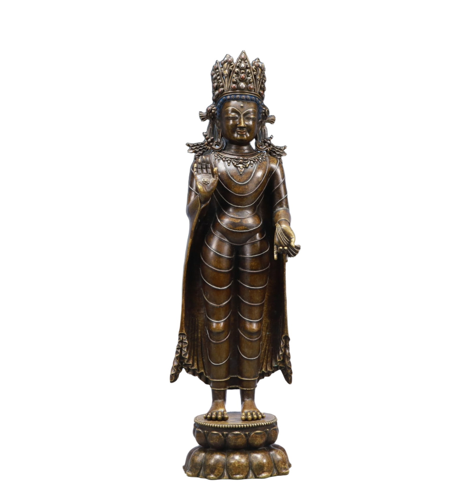 A Huge Huanghuali wood Auspicious Beast Pattern Ruyi,With Poem: A Solemn Bronze Statue of Tara,Ming Dynasty, China,Size:7.5inx6.3inx23.6in Weight:9450g 铜度母像,中国明代