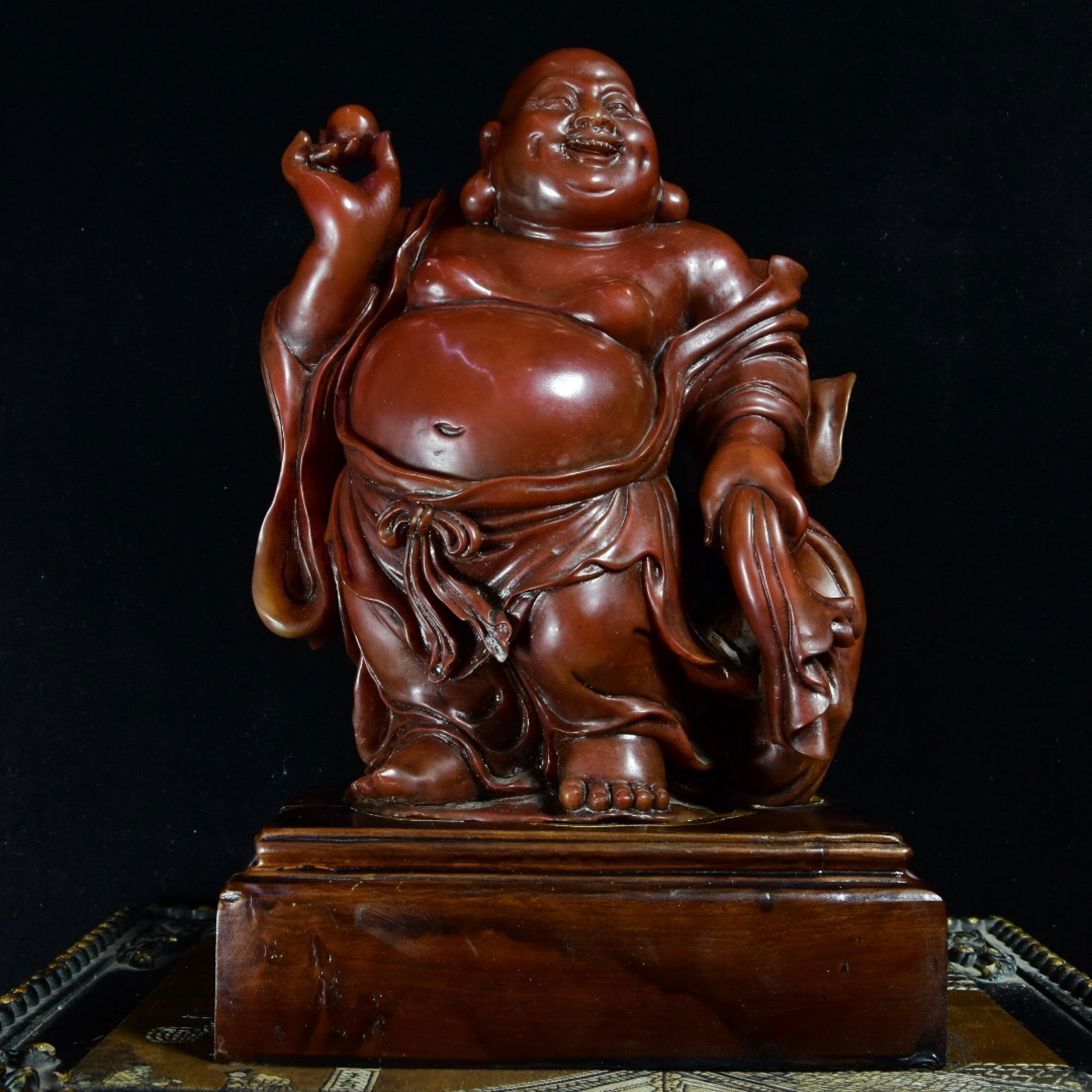 USA Trade Dollar 1875 Coin: An Exquisite Shoushan Stone Statue of Maitreya Buddha,Qing Dynasty,China,Size:10.8inx7.5inx3.9in,Weight:4550g 寿山石弥勒佛像,中国清代
