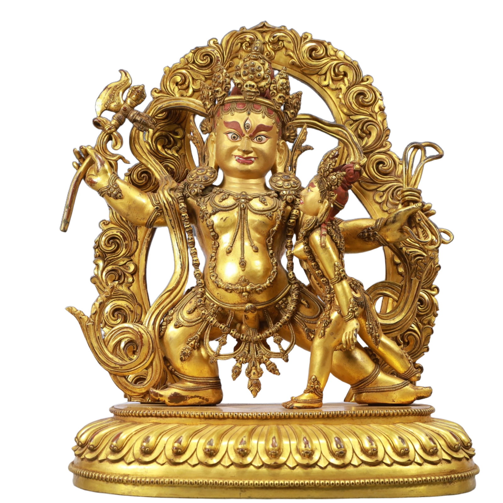 An Exquisite White Jade Auspicious Beast Pattern Seal,With Poem: A Solemn Gilt Bronze Statue of Vajra,Ming Dynasty, China,Size:11.8inx6.7inx16.1in,Weight:13100g 铜鎏金金刚像,中国明代