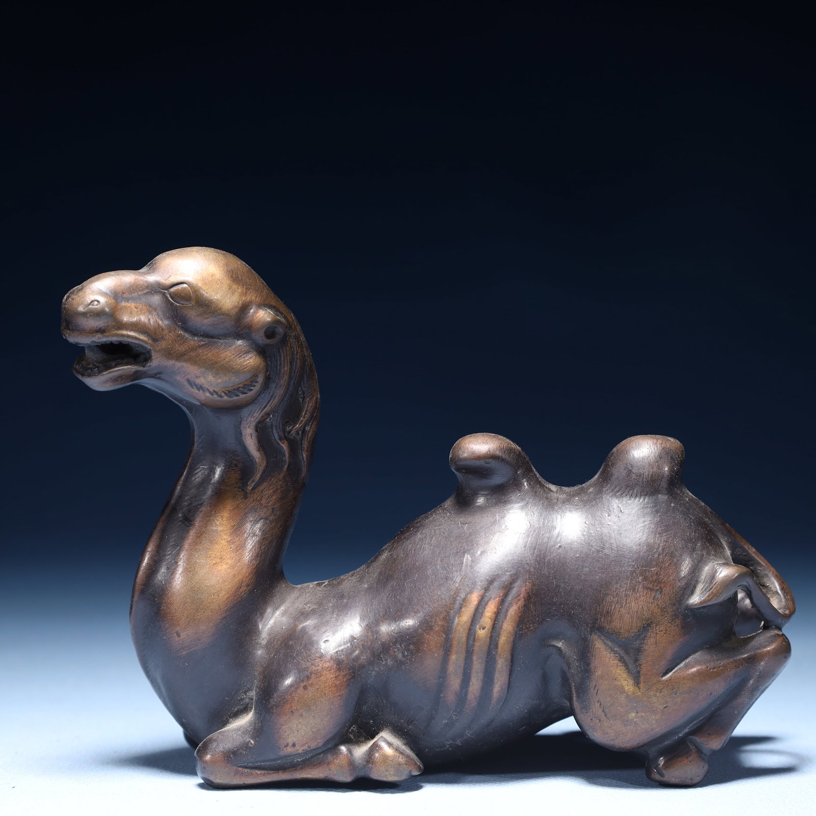 A Chinese Vertical Scroll Ink Painting of Bamboo on Paper: An Exquisite Bronze Camel Ornament,Qing Dynasty,China,Size:4.7inx2inx3.9in,Weight:600g 铜骆驼摆件,中国清代