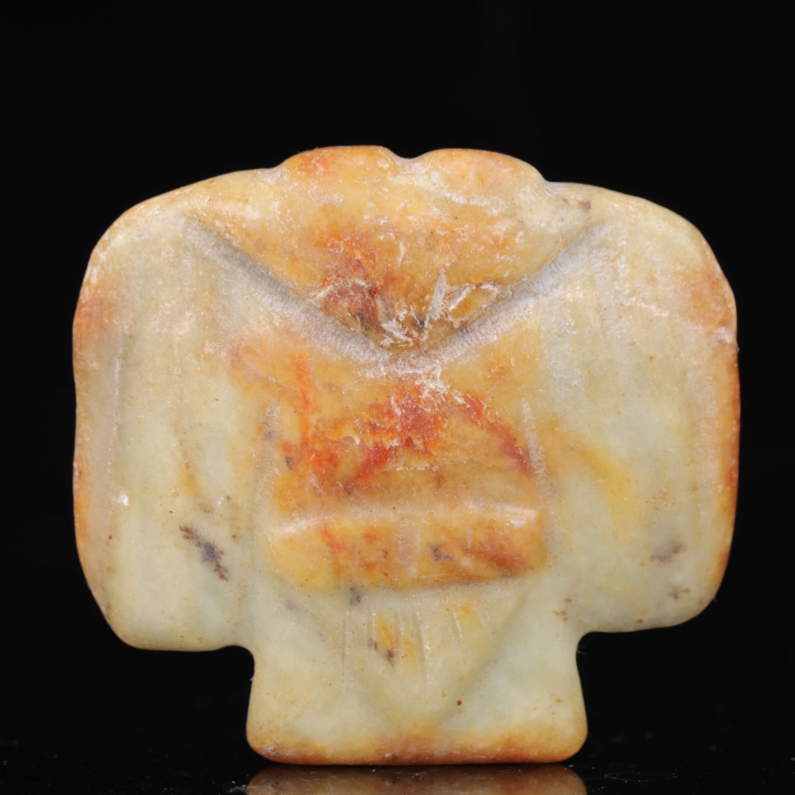 An Archaic Hongshan Culture White chicken bones Pendant,With Inscription: An Archaic Hongshan Culture Yellow Jade Pendant,Ancient Time,China,Size:2.8inx0.6inx2.6in,Weight:126g