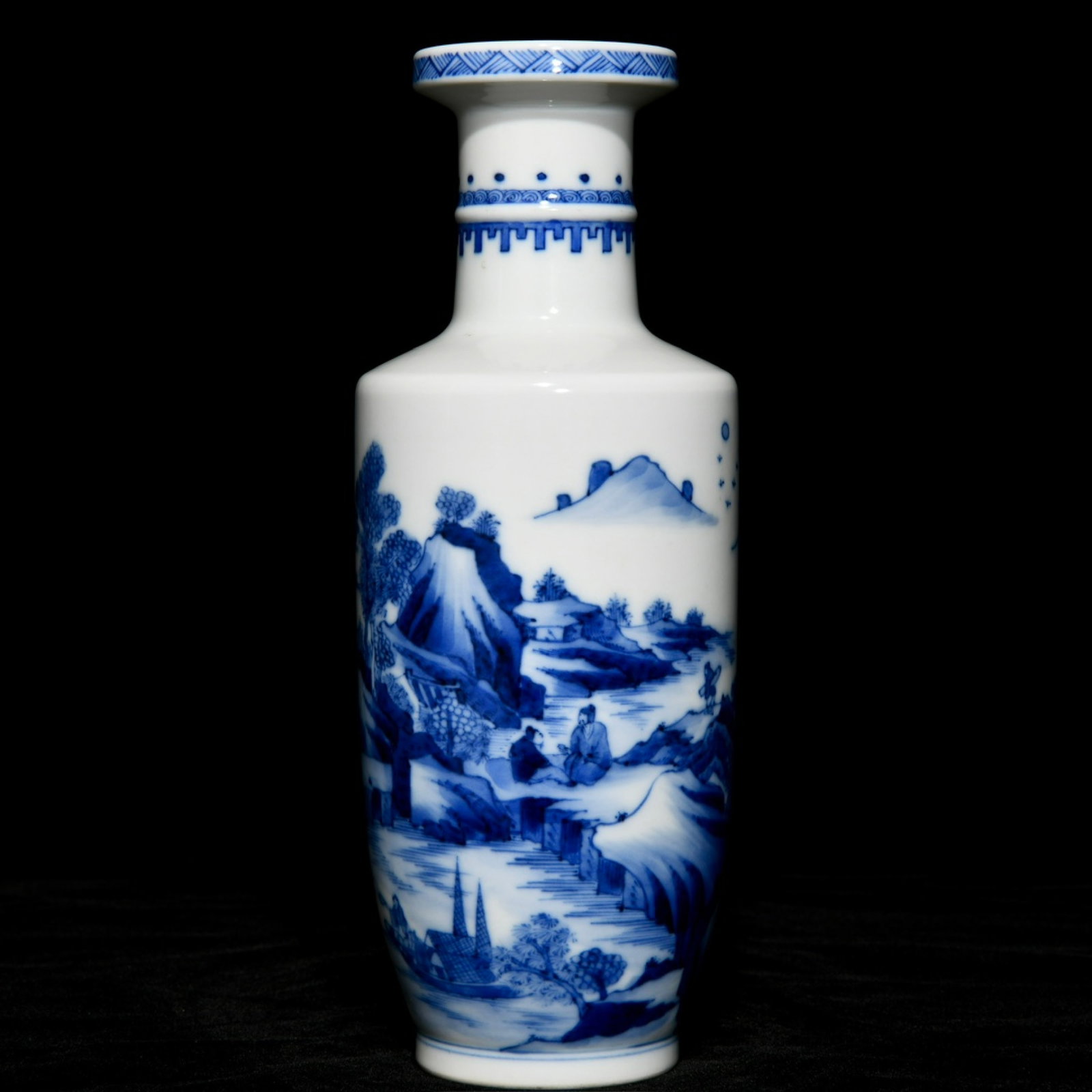 A Pair of Exquisite Bronze Inlaid White Jade Earrings,Inlaid Diamond: An Exquisite Blue and White Landscape and Figure Pattern Vase,Qing Dynasty,China,Kangxi Six-character Mark,Size:9inx3.5in 青花山水人物纹瓶,中Þ