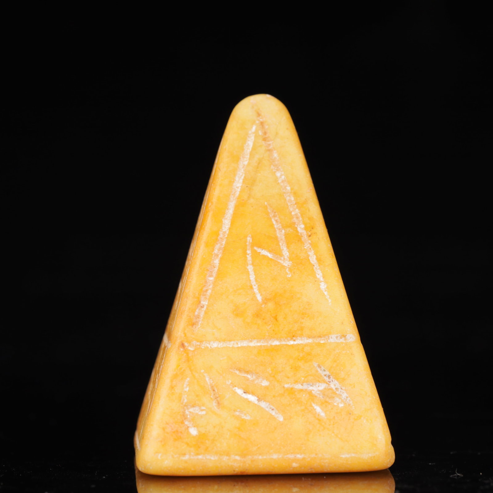 An Exquisite White Jade Avalokitesvara Pattern Pendant: An Archaic Hongshan Culture Yellow Jade Pyramid Ornament,Ancient Time,China,Size:1.6inx2.6in,Weight:95g