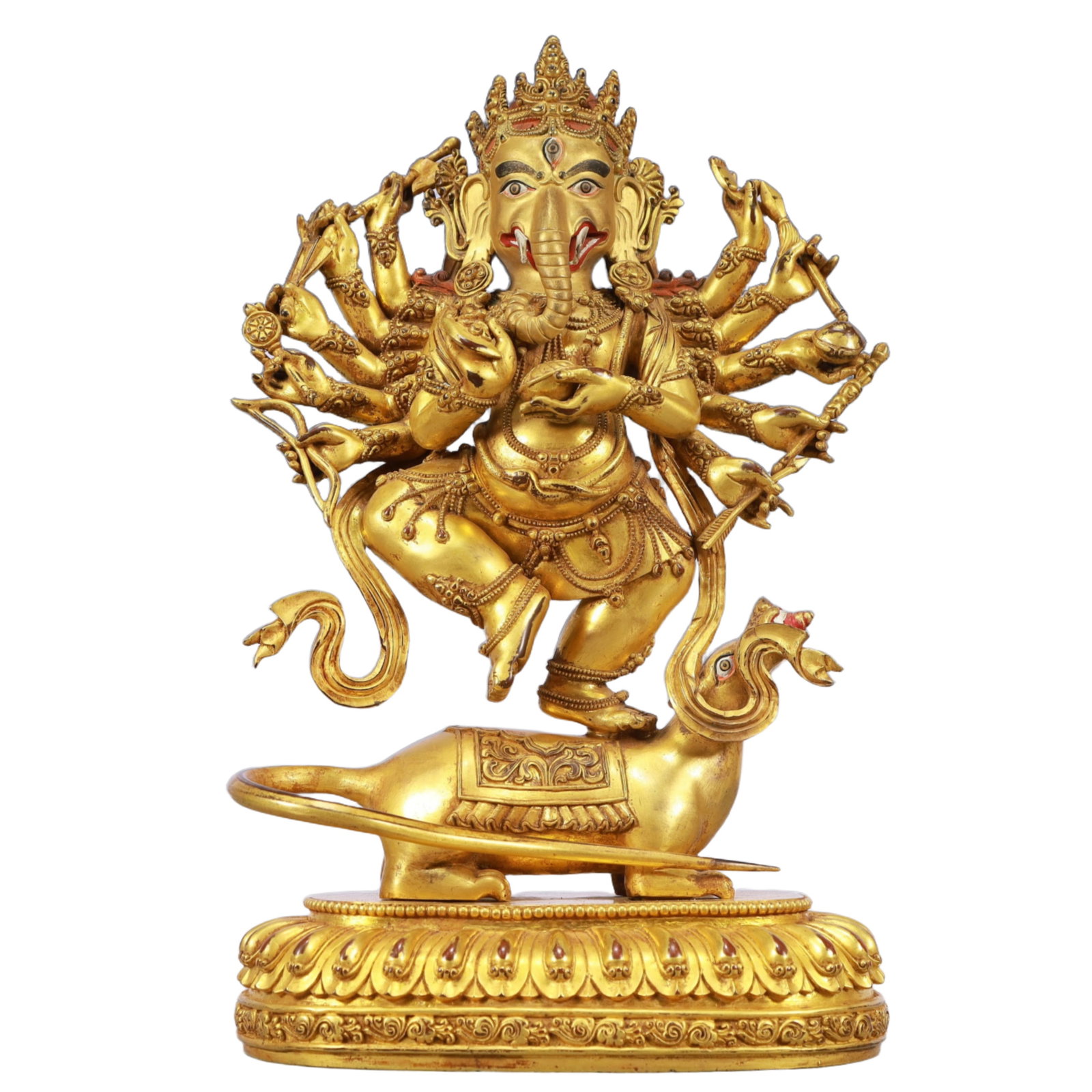An Exquisite Sterling Silver Inlaid Shell Pendant,Inlaid Diamond and Lapis Lazuli: A Solemn Gilt Bronze Statue of Ganesh,Ming Dynasty, China,Yongle Six-character Mark,Size:7.5inx4.7inx11.8in,Weight:3800g