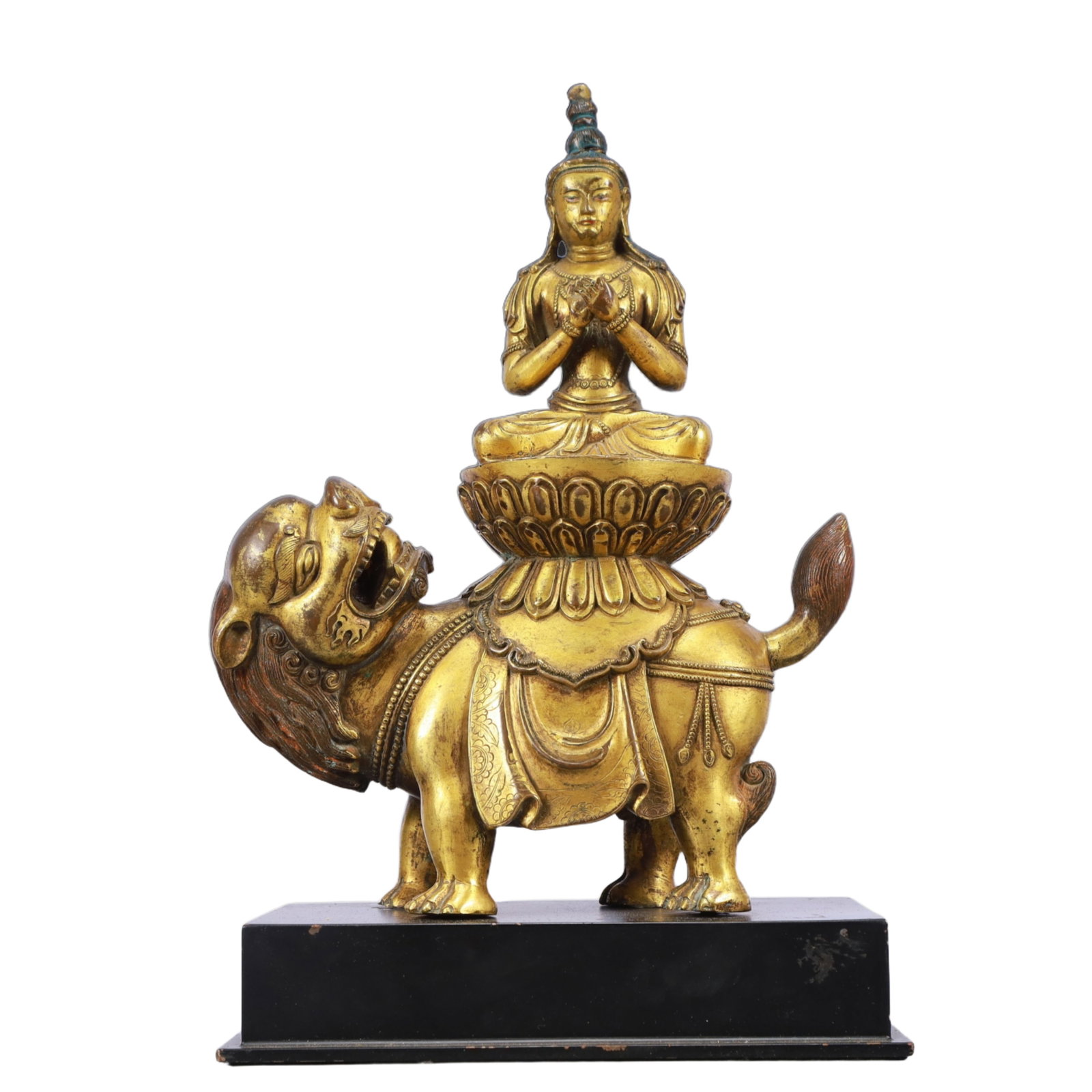 A Rare Blue and White Flower and Bird Pattern Double-Ears Vase: A Solemn Gilt Bronze Statue of Bodhisattva,Ming Dynasty, China,Size:7.5inx3.9inx11.8in,Weight:4150g 铜鎏金菩萨像,中国明代