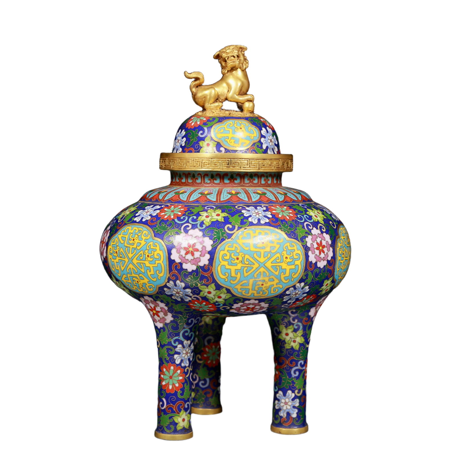 An Archaic Hongshan Culture White chicken bones Beast Pattern Pendant: A Rare Cloisonne Lotus Pattern Tripod Censer,Qing Dynasty, China,Qianlong Four-character Mark,Size:7.5inx13.4in,Weight:5.70kg 景泰蓝缠枝花卉纹三&#