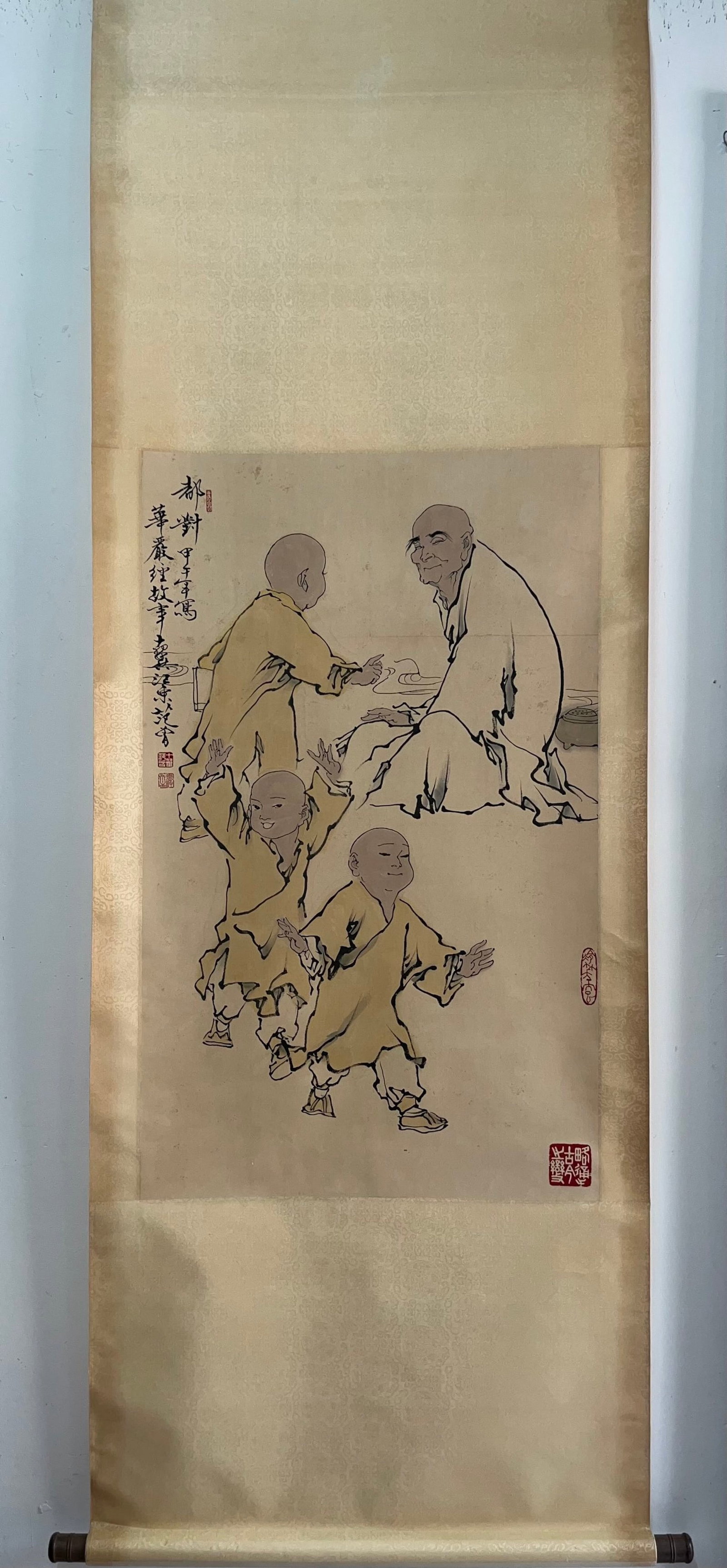 An Exquisite Tianhuang Stone Auspicious Beast Pattern Seal: A Chinese Vertical Scroll Ink Painting of Character and Story on Paper,Fan Zeng,Size:39inx23.6in