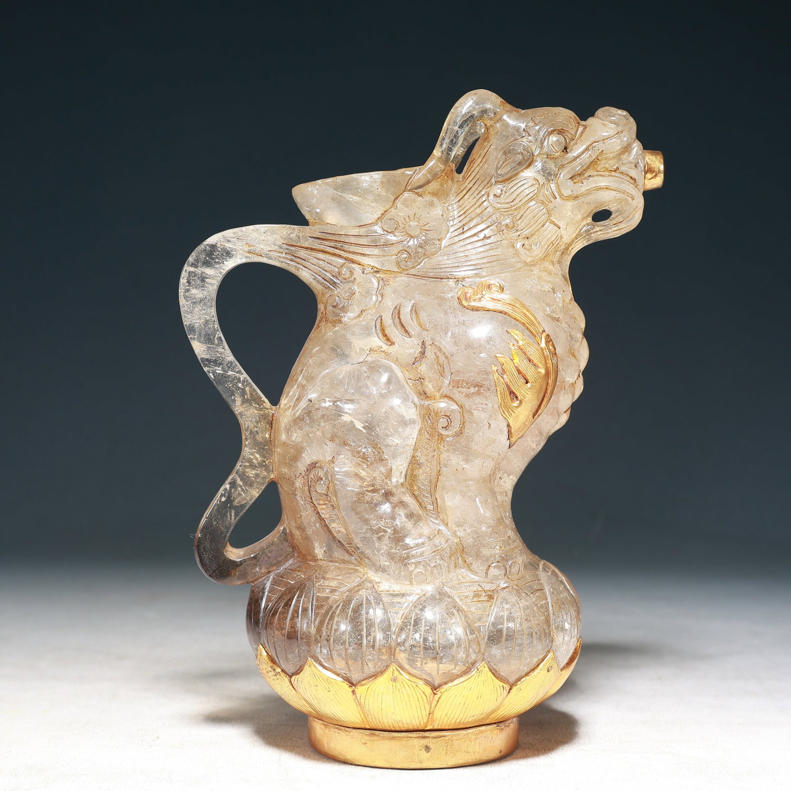 A Rare Turquoise Glazed Famille-Rose Painted Gold Lotus Pattern Vase: An Exquisite Crystal Cover with Gold Beast-Shaped Pot,Tang Dynasty, China,Zhenguan Four-character Mark,Size:6.3inx8.3in,Weight:1850g