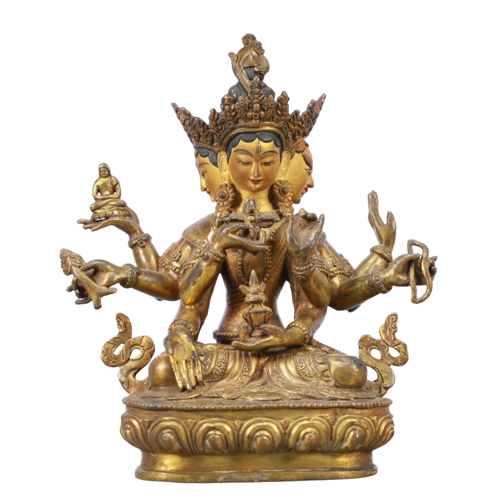 An Exquisite White Jade Elephant Pattern Pendant: A Solemn Gilt Bronze Statue of Gautama’s Mother,Qing Dynasty, China,Qianlong Mark,Size:7.5inx3.5inx9.4in,Weight:2250g