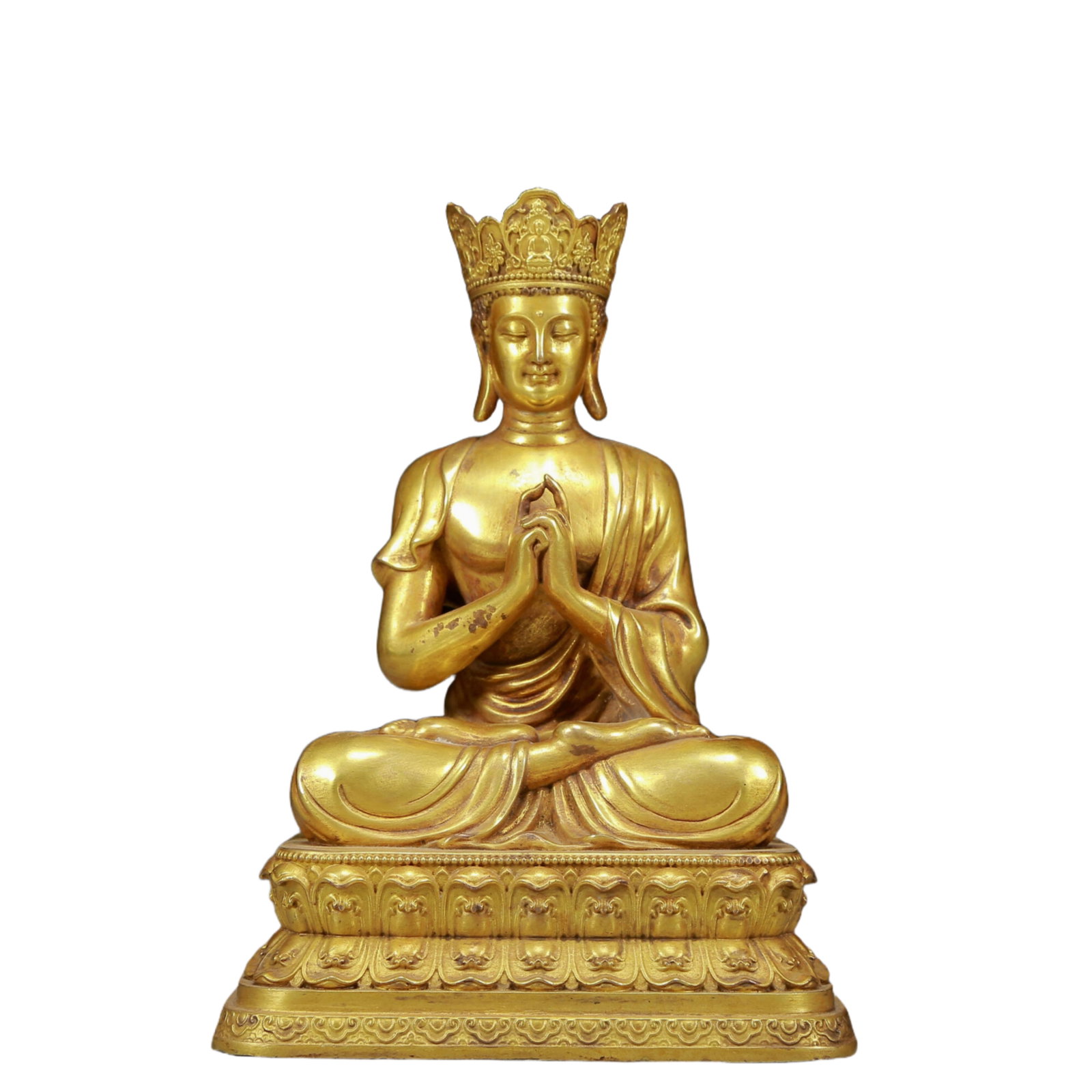 An Exquisite Zitanwood Inlaid Silver Wire Brush Pot: A Solemn Gilt Bronze Statue of Kshitigarbha Bodhisattva,Ming Dynasty, China,Size:6.7inx4.9inx9.1in,Weight:3175g