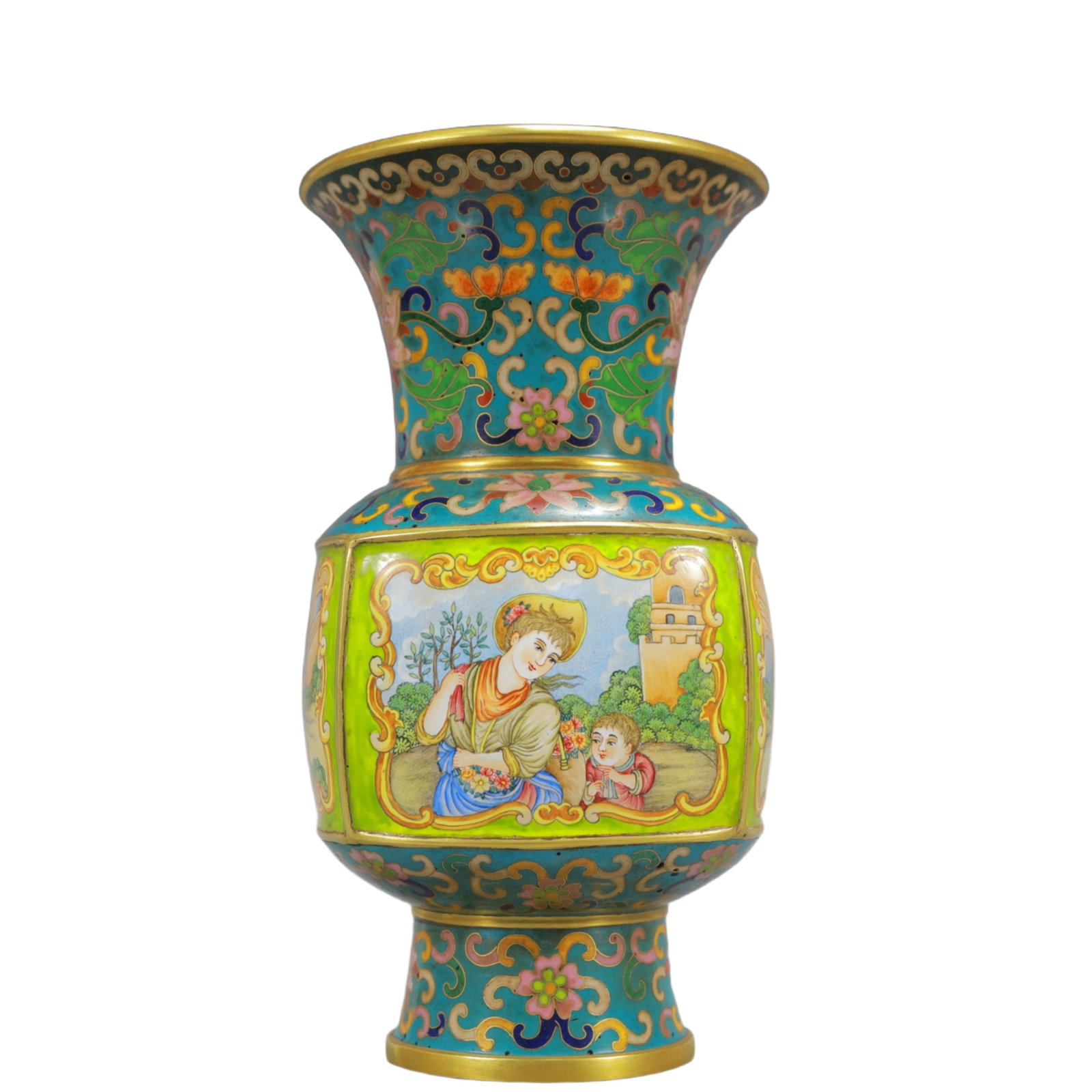 An Archaic Hongshan Culture Yellow Jade Beast-Face Pattern Jade Cong: An Exquisite Painted Enamel Figure Pattern Vase,Qing Dynasty, China,Kangxi Four-character Mark,Size:3.5inx3.5inx7.1in,Weight:700g 画珐琅人物纹瓶,中Þ