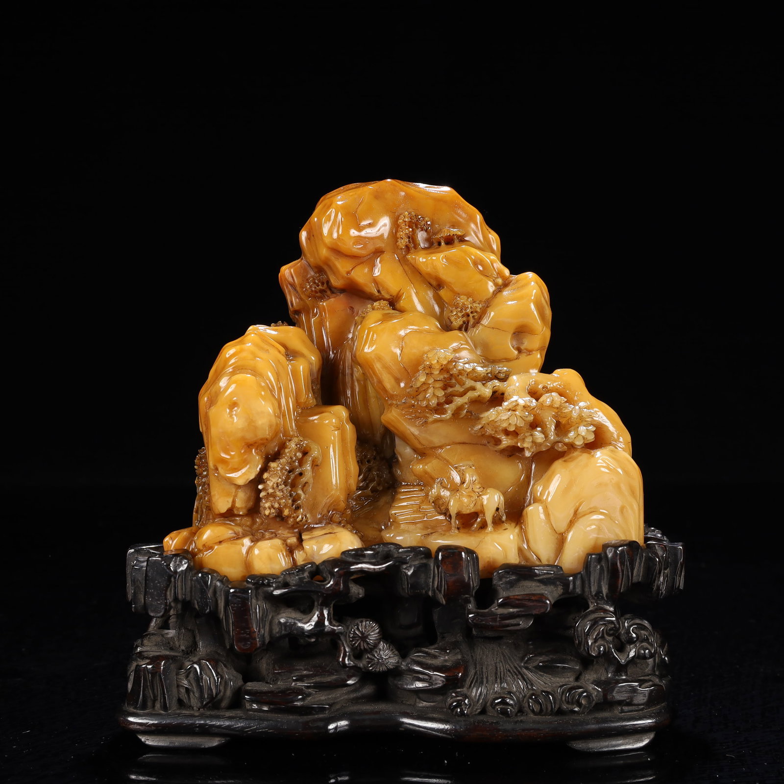 An Exquisite Tianhuang Stone Landscape and Figure Pattern Ornament,With Poem,With Base - 2
