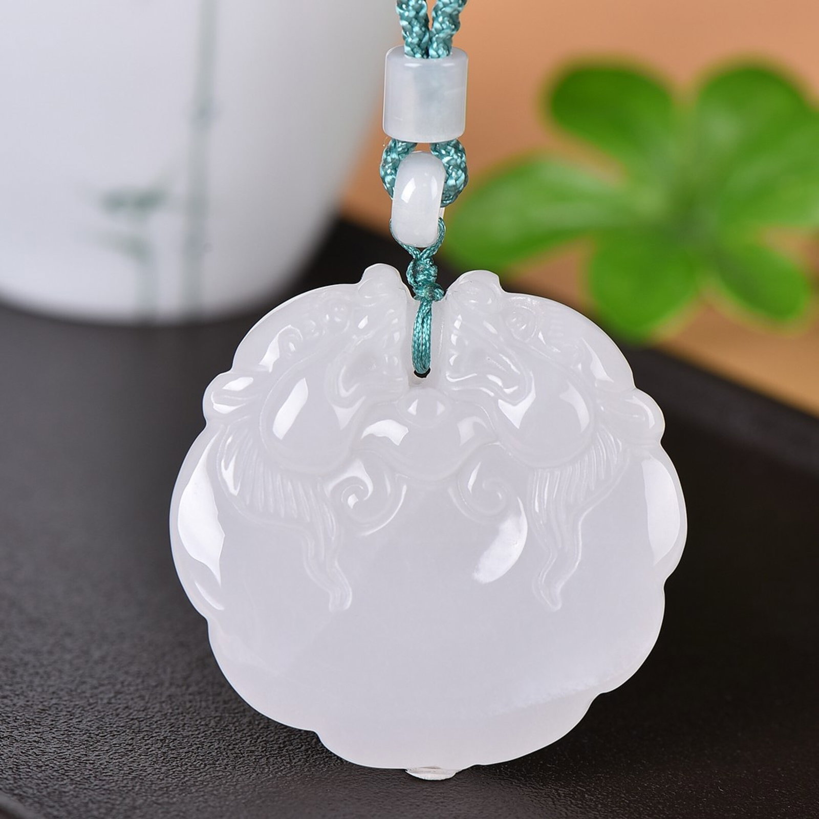 A Chinese Vertical Scroll Ink Painting of Flower and Bird on Silk: An Exquisite Jadeite Beast-Face Pattern Pendant,Size:50mmx50mm 翡翠兽面纹挂件