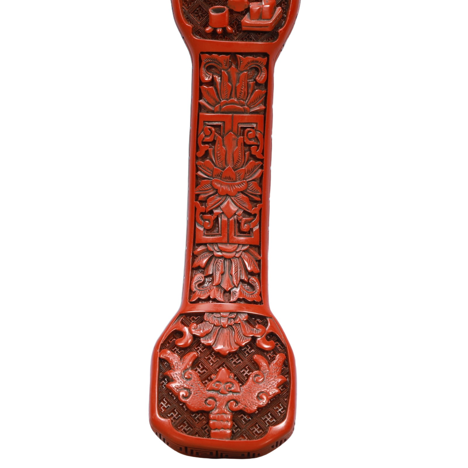 A Huge Carved Red Lacquer Dragon Pattern Ruyi - 4