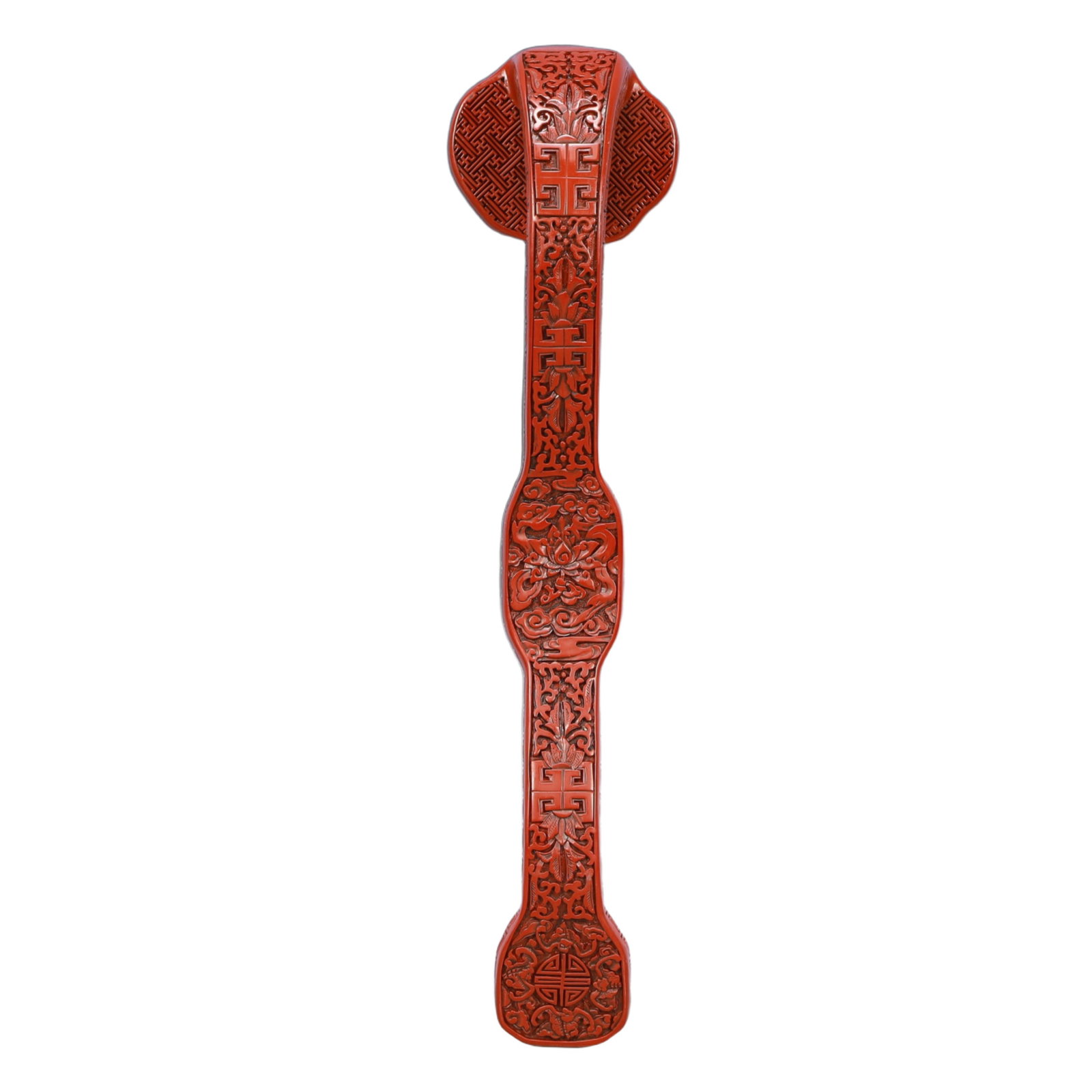 A Huge Carved Red Lacquer Dragon Pattern Ruyi - 5